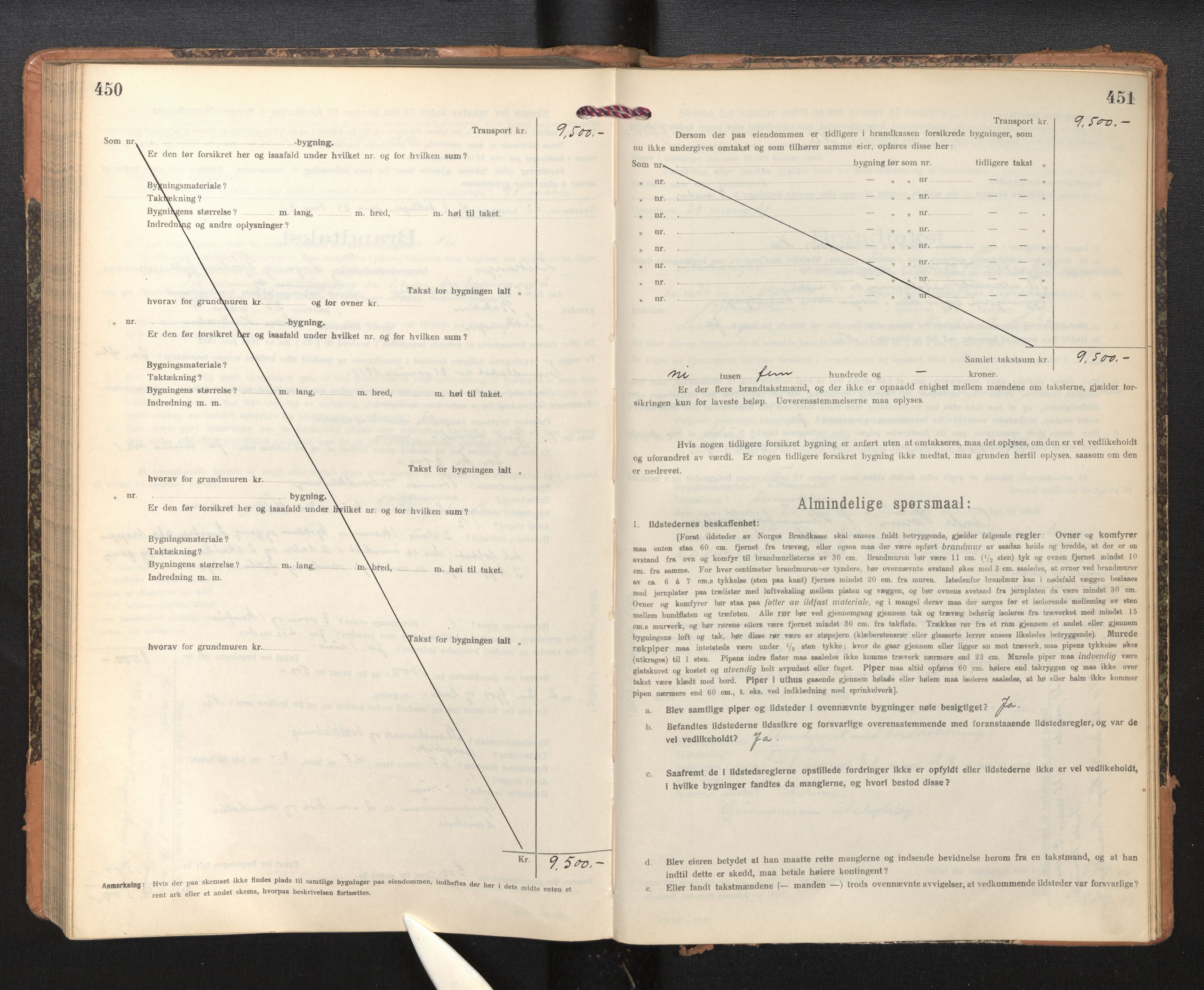 Lensmannen i Leikanger, SAB/A-29201/0012/L0006: Branntakstprotokoll, skjematakst, 1920-1926, s. 450-451