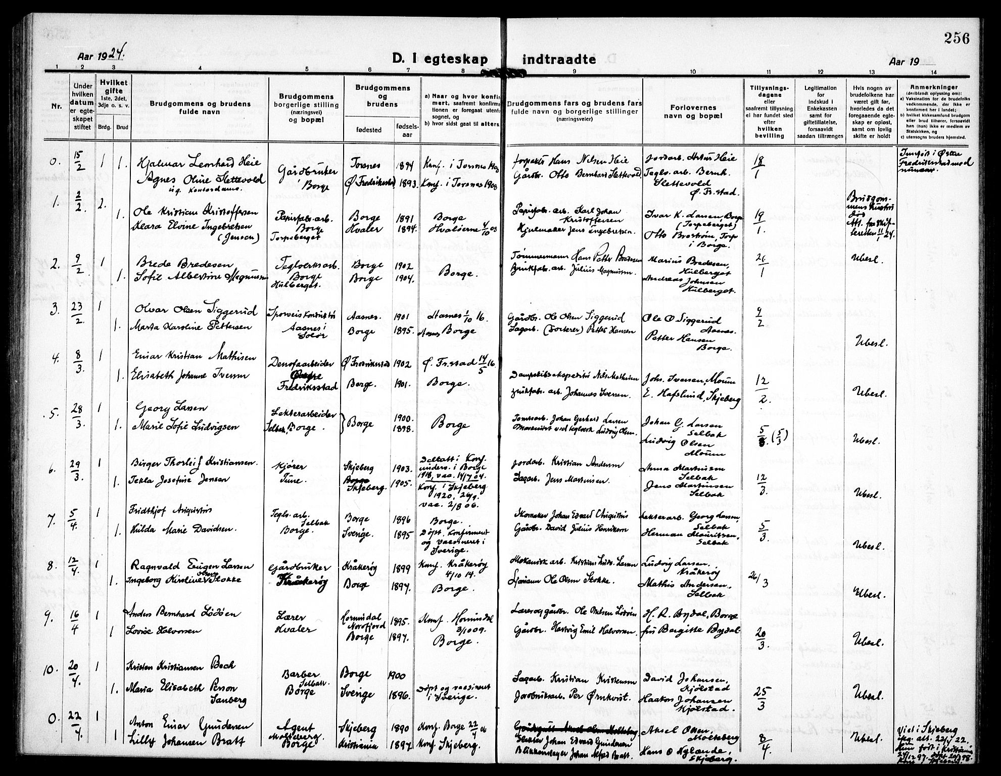 Borge prestekontor Kirkebøker, AV/SAO-A-10903/G/Ga/L0003: Klokkerbok nr. I 3, 1918-1939, s. 256