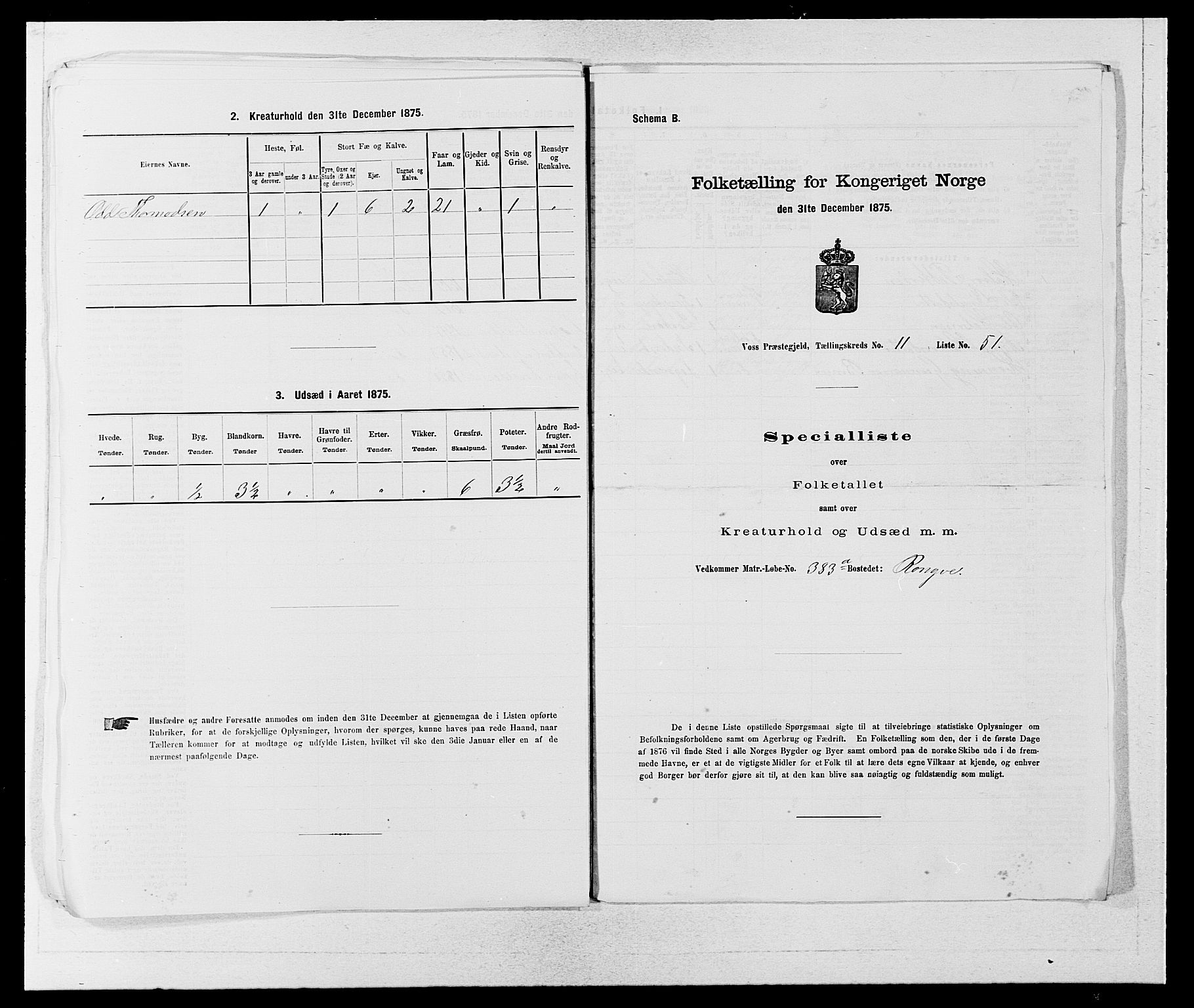 SAB, Folketelling 1875 for 1235P Voss prestegjeld, 1875, s. 1393