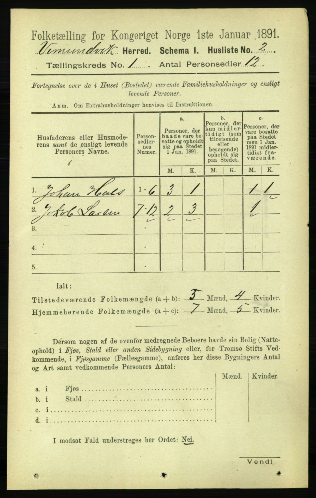 RA, Folketelling 1891 for 1745 Vemundvik herred, 1891, s. 14