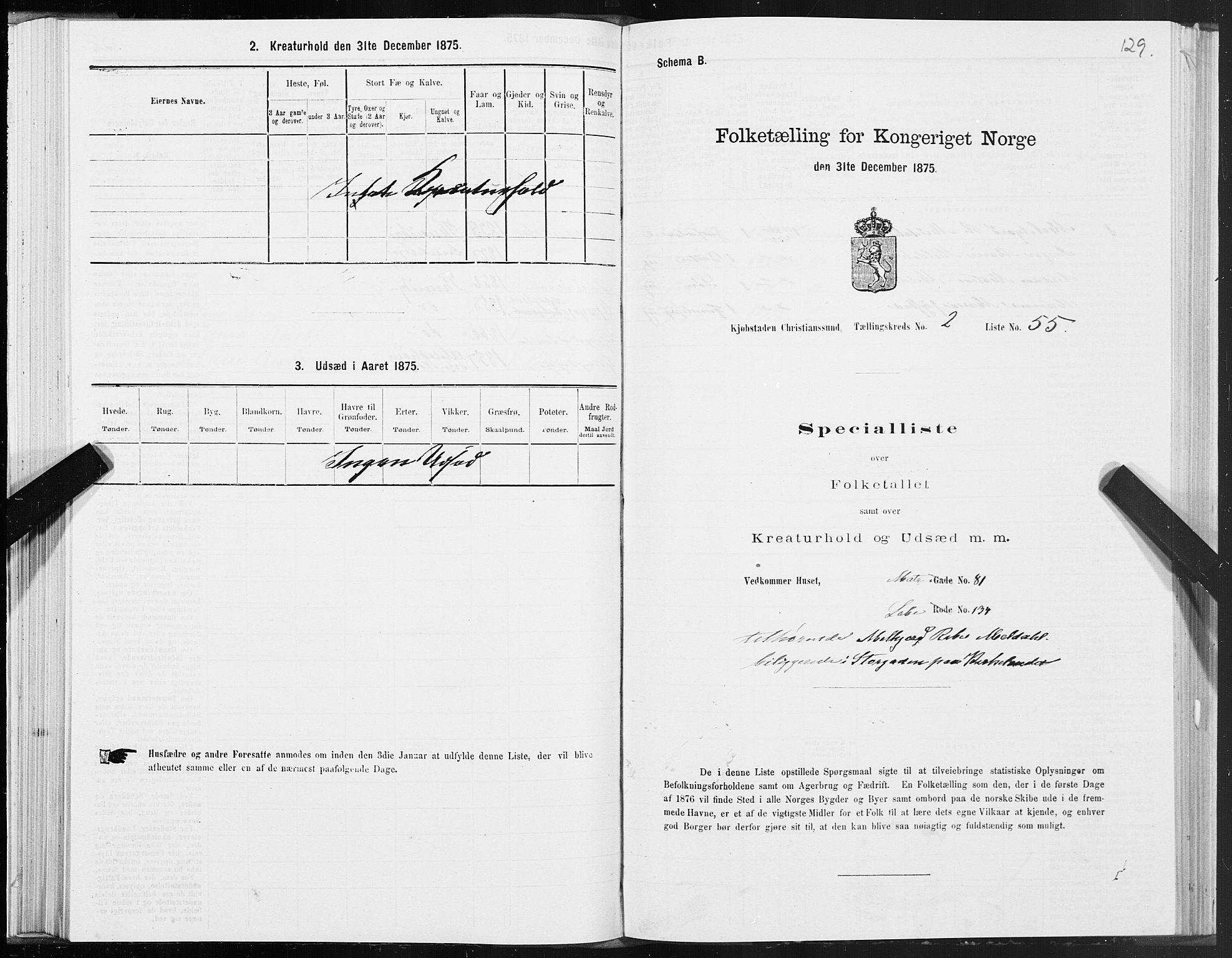 SAT, Folketelling 1875 for 1503B Kristiansund prestegjeld, Kristiansund kjøpstad, 1875, s. 2129