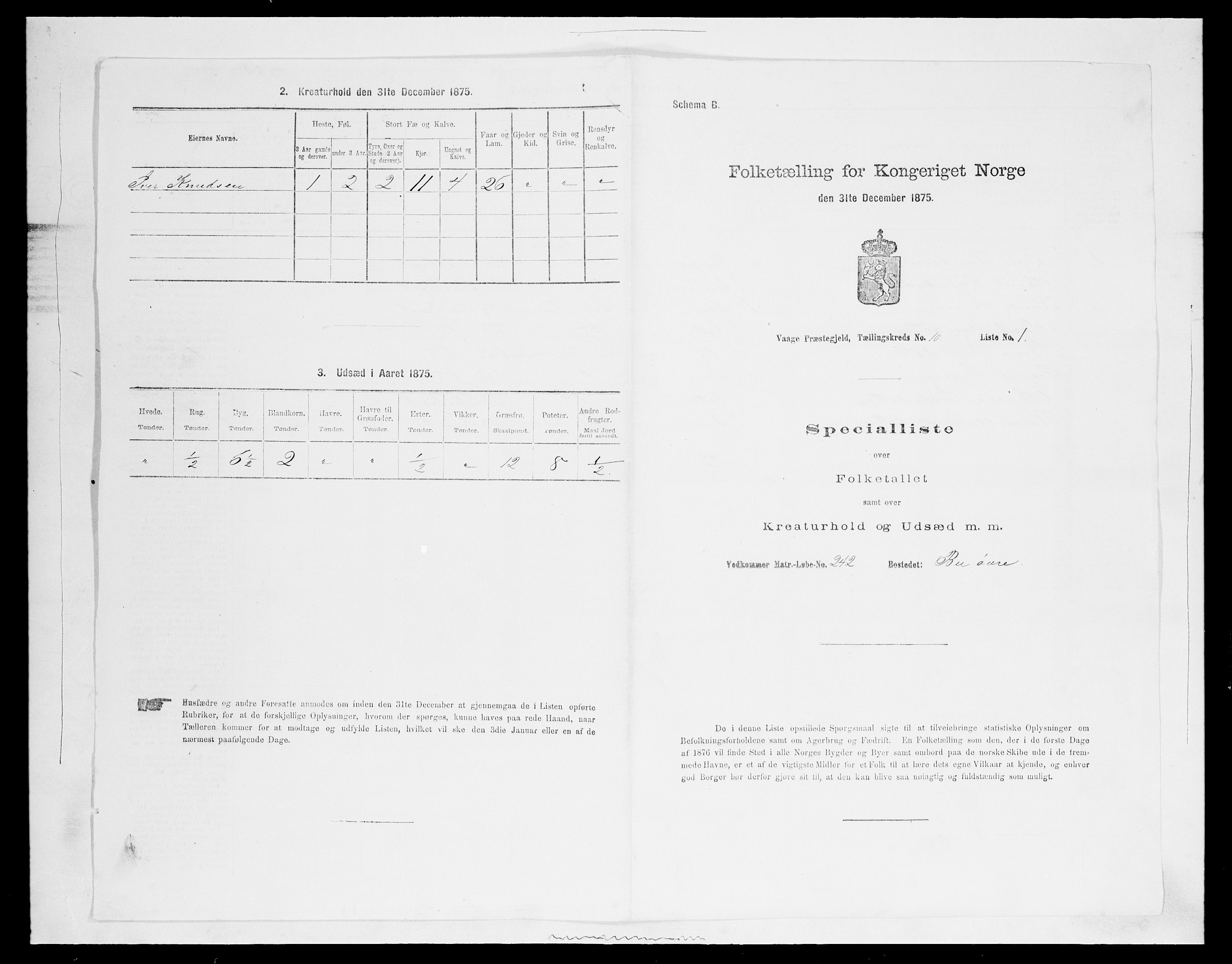 SAH, Folketelling 1875 for 0515P Vågå prestegjeld, 1875, s. 1710