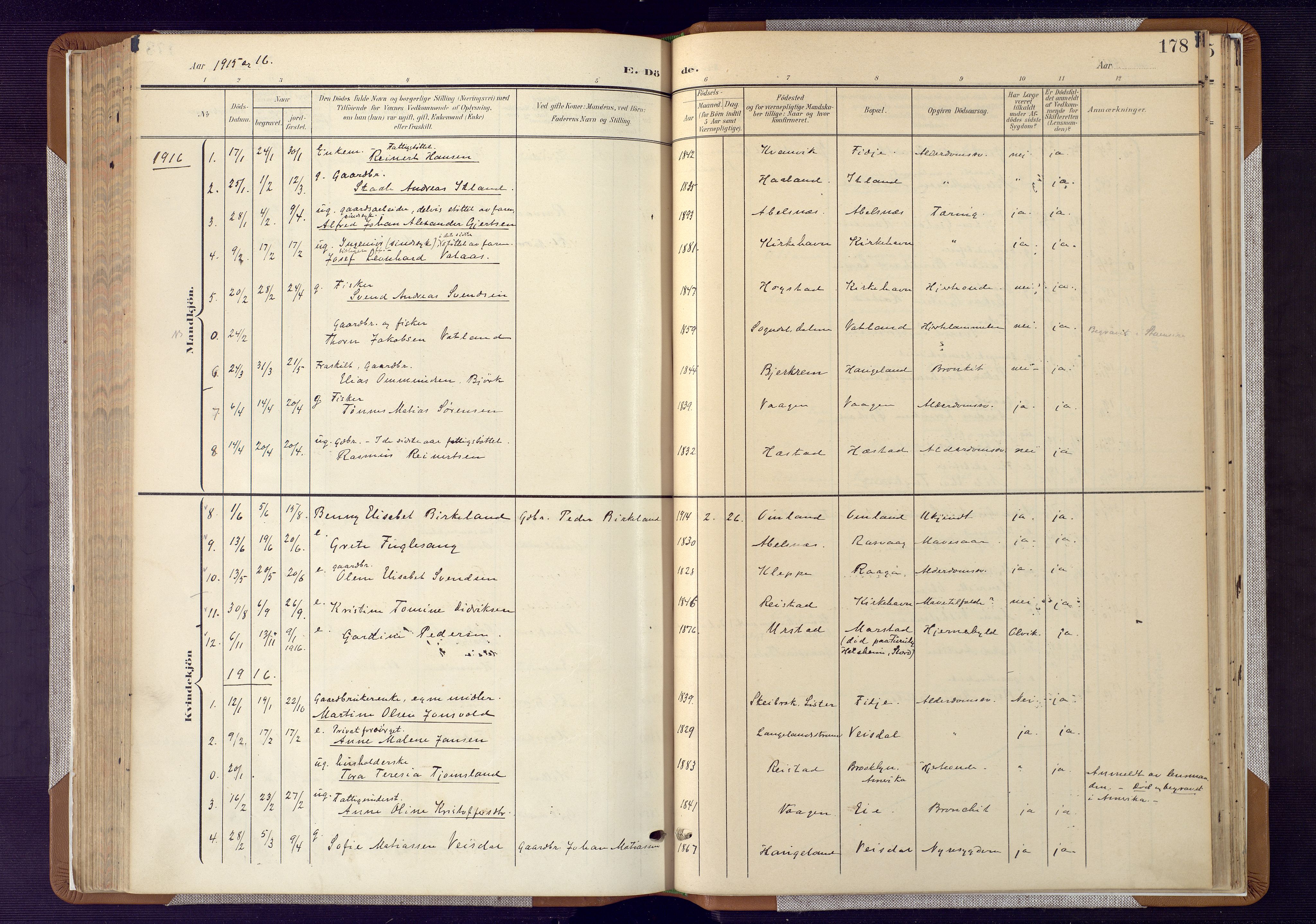Flekkefjord sokneprestkontor, AV/SAK-1111-0012/F/Fa/Fab/L0007: Ministerialbok nr. A 7, 1902-1921, s. 178