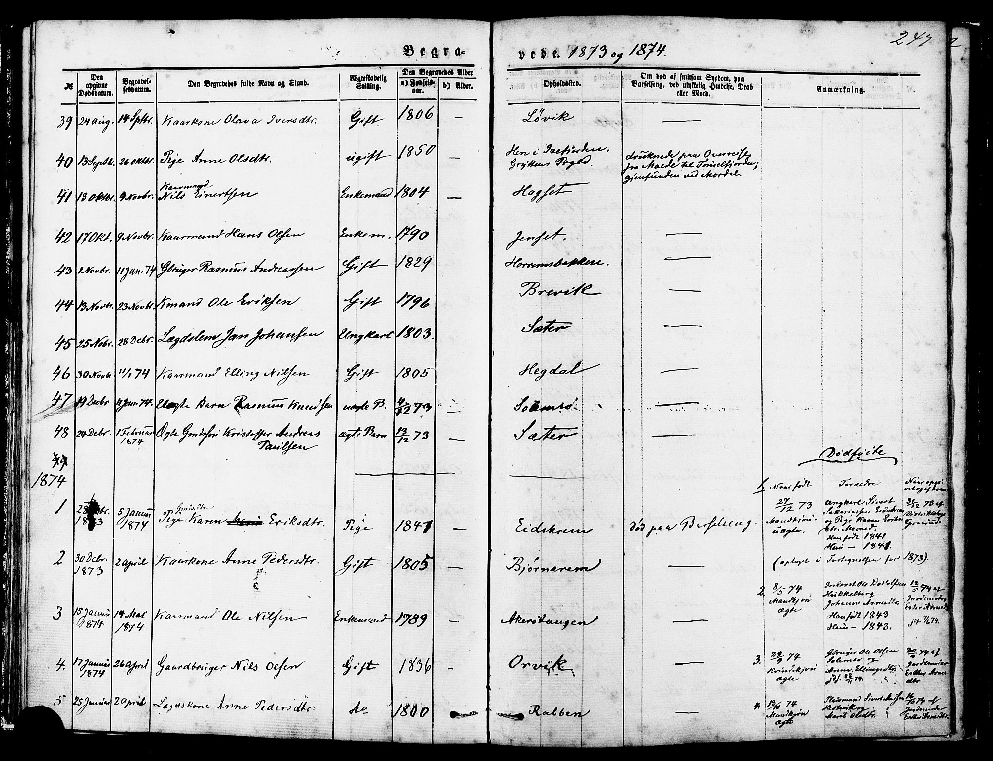 Ministerialprotokoller, klokkerbøker og fødselsregistre - Møre og Romsdal, AV/SAT-A-1454/560/L0720: Ministerialbok nr. 560A04, 1873-1878, s. 247