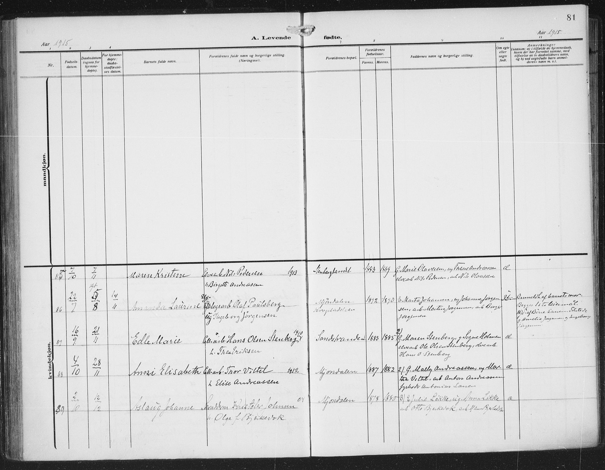 Nedre Eiker kirkebøker, AV/SAKO-A-612/F/Fa/L0007: Ministerialbok nr. 7, 1912-1918, s. 81