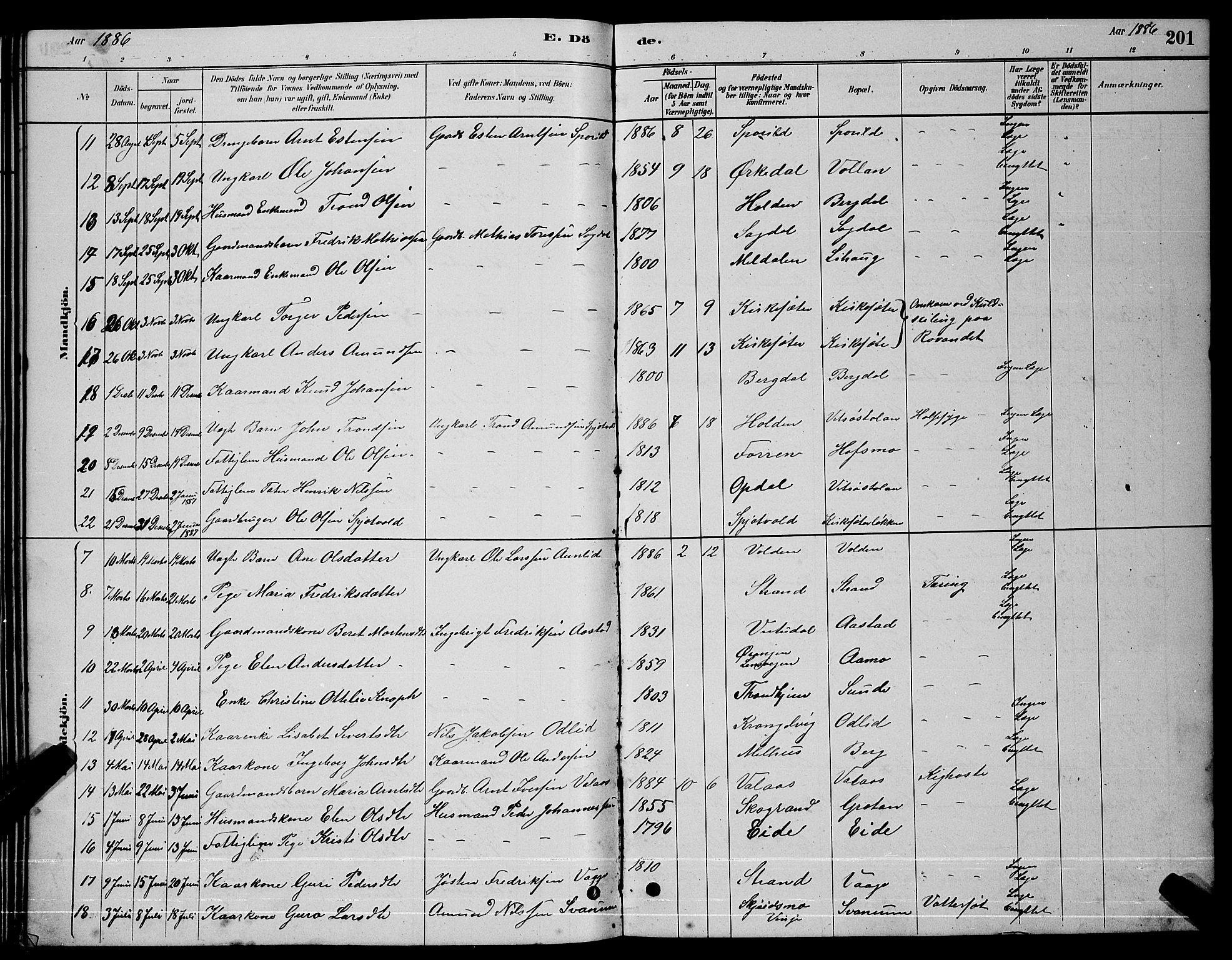 Ministerialprotokoller, klokkerbøker og fødselsregistre - Sør-Trøndelag, SAT/A-1456/630/L0504: Klokkerbok nr. 630C02, 1879-1898, s. 201