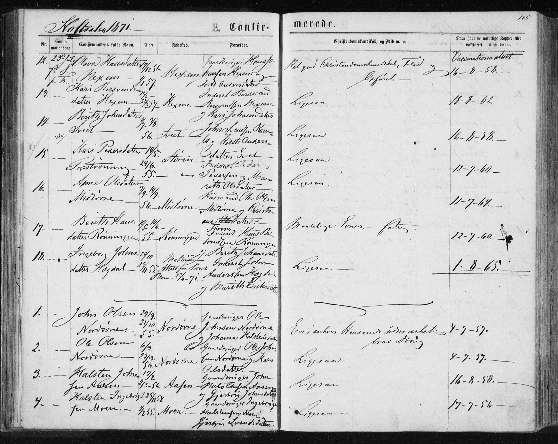 Ministerialprotokoller, klokkerbøker og fødselsregistre - Sør-Trøndelag, SAT/A-1456/685/L0969: Ministerialbok nr. 685A08 /1, 1870-1878, s. 105