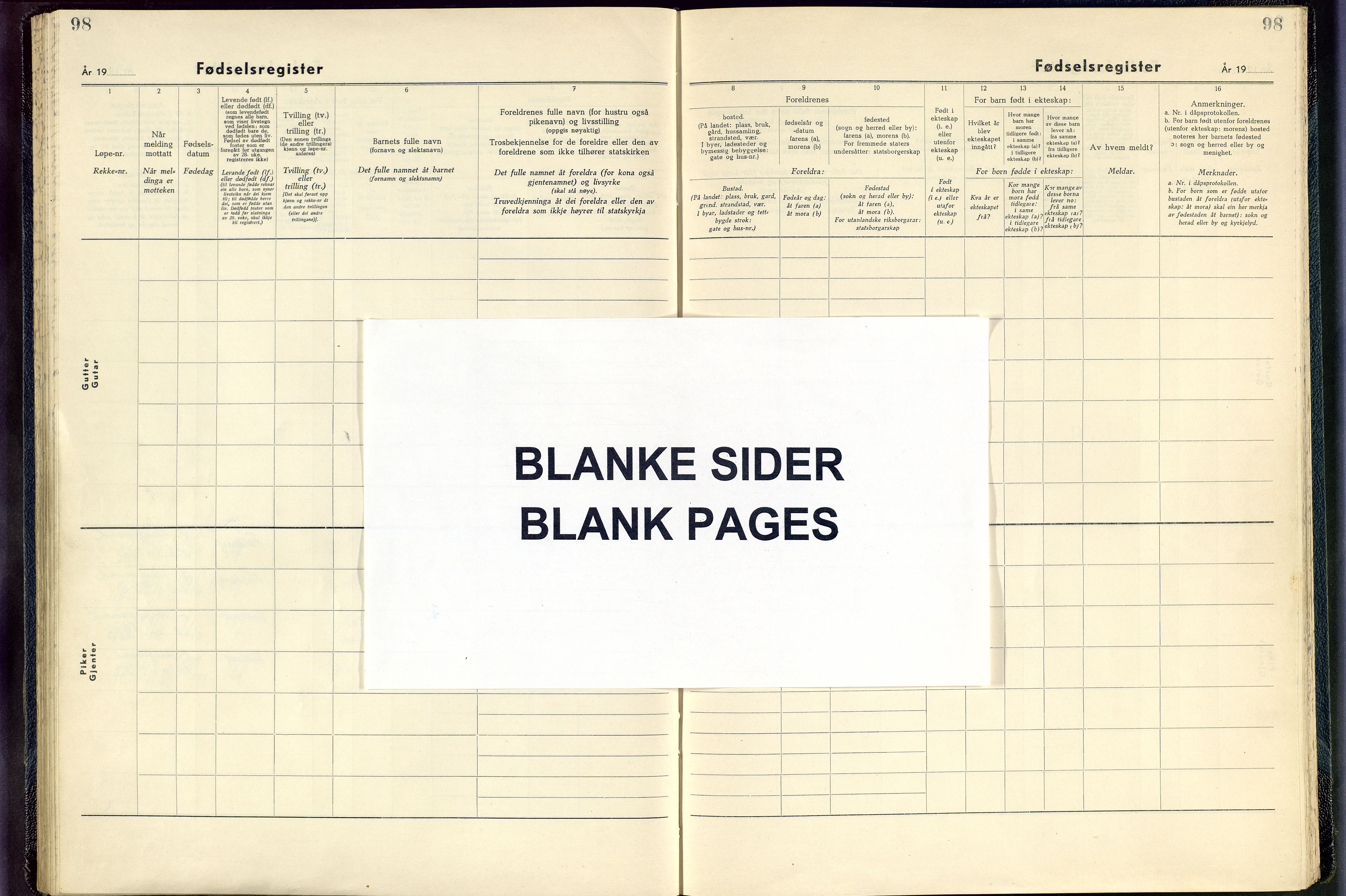 Skjold sokneprestkontor, SAST/A-101847/I/Id/L0002: Fødselsregister nr. 2, 1951-1982, s. 98