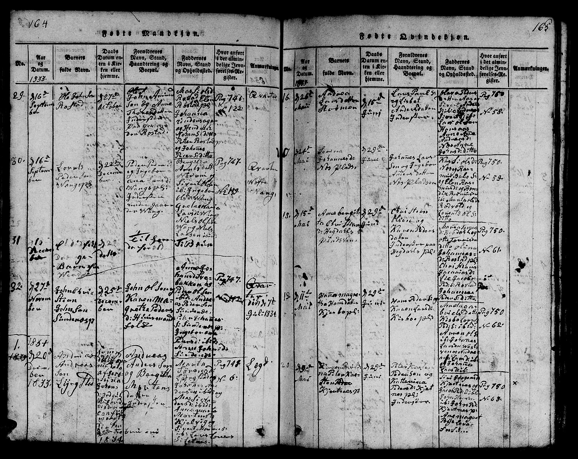 Ministerialprotokoller, klokkerbøker og fødselsregistre - Nord-Trøndelag, SAT/A-1458/730/L0298: Klokkerbok nr. 730C01, 1816-1849, s. 164-165