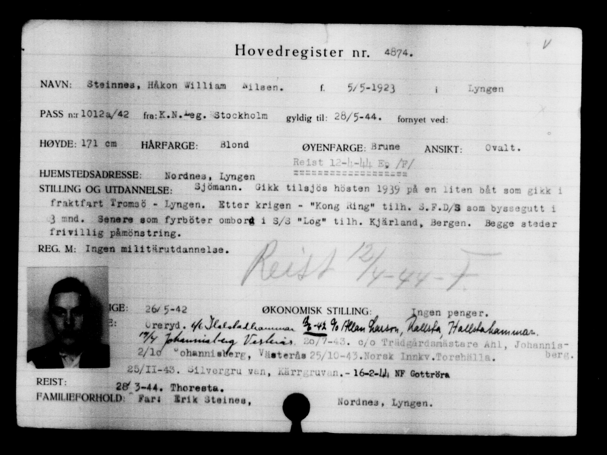 Utenriksstasjonene, Legasjonen i Stockholm, Flyktningkontoret, AV/RA-S-6753/V/Va/L0004: Kjesäterkartoteket, flyktninger med registreringsnr. 3496-6610, 1940-1945, s. 1635