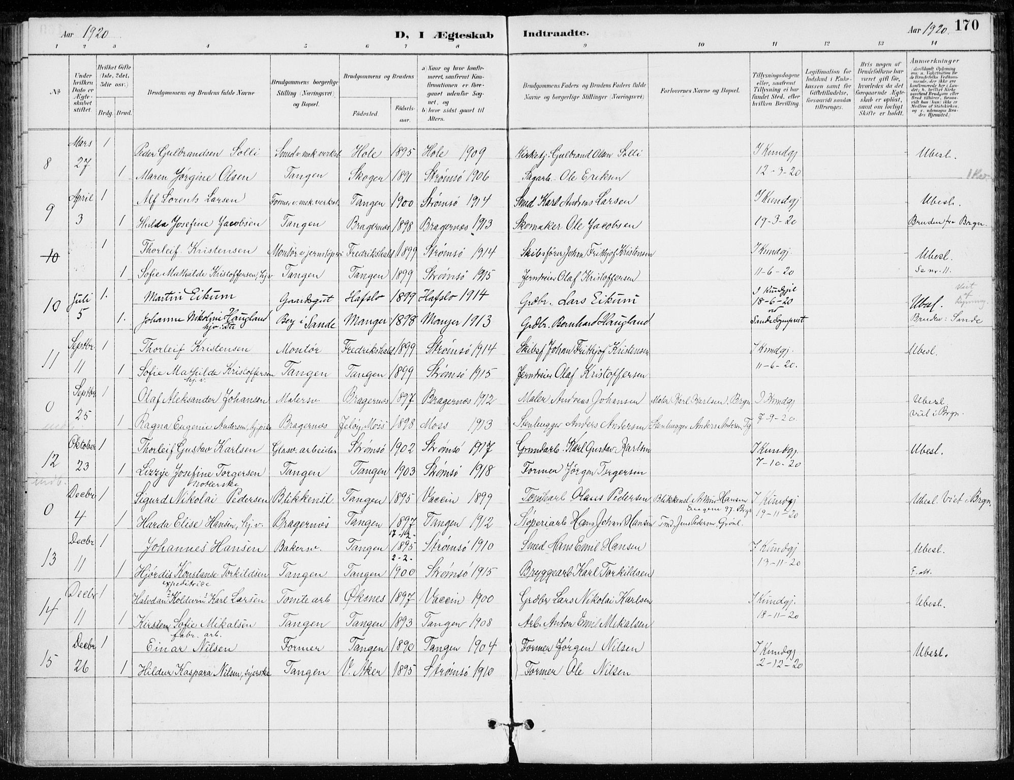 Strømsø kirkebøker, AV/SAKO-A-246/F/Fb/L0007: Ministerialbok nr. II 7, 1887-1928, s. 170