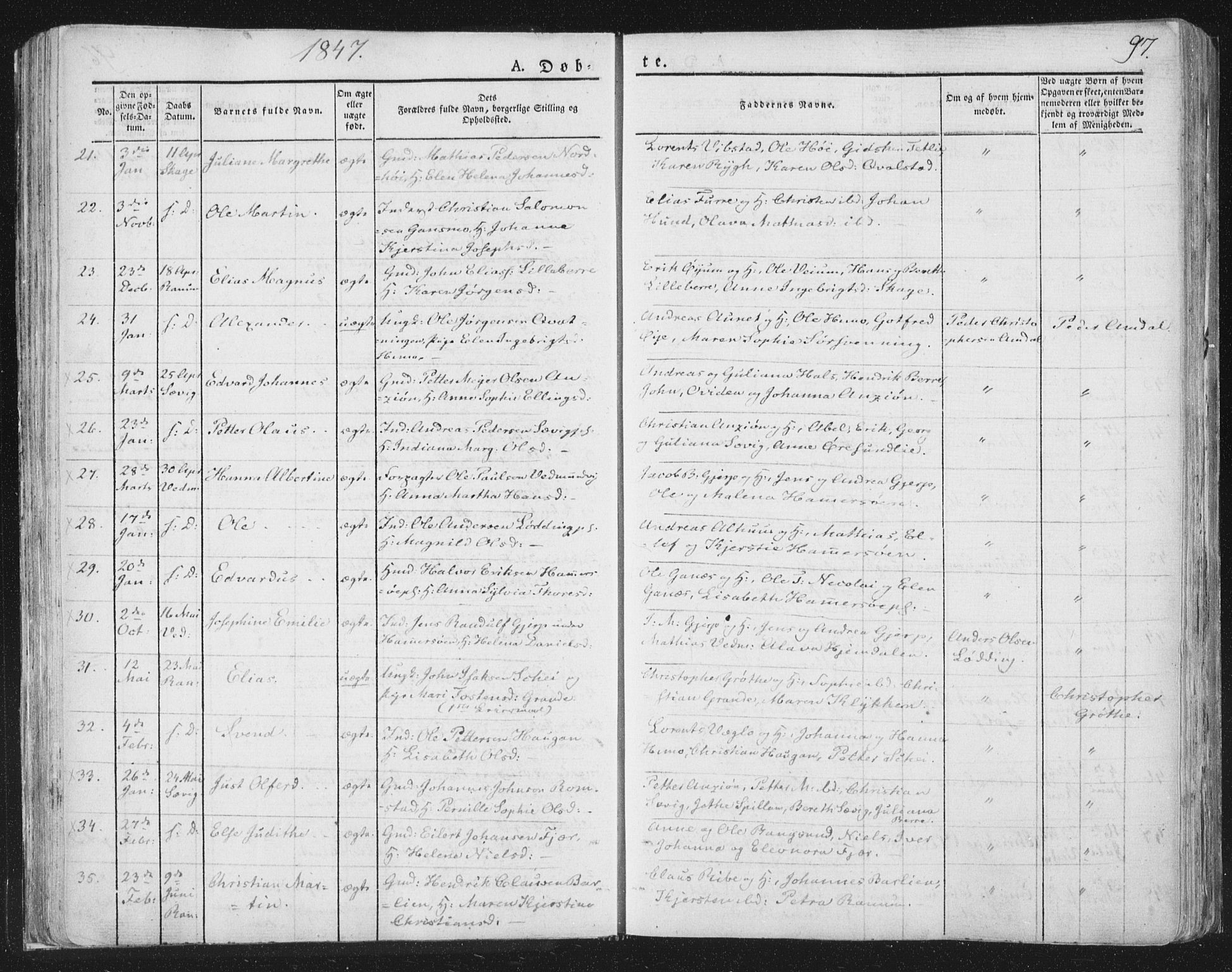Ministerialprotokoller, klokkerbøker og fødselsregistre - Nord-Trøndelag, SAT/A-1458/764/L0551: Ministerialbok nr. 764A07a, 1824-1864, s. 97