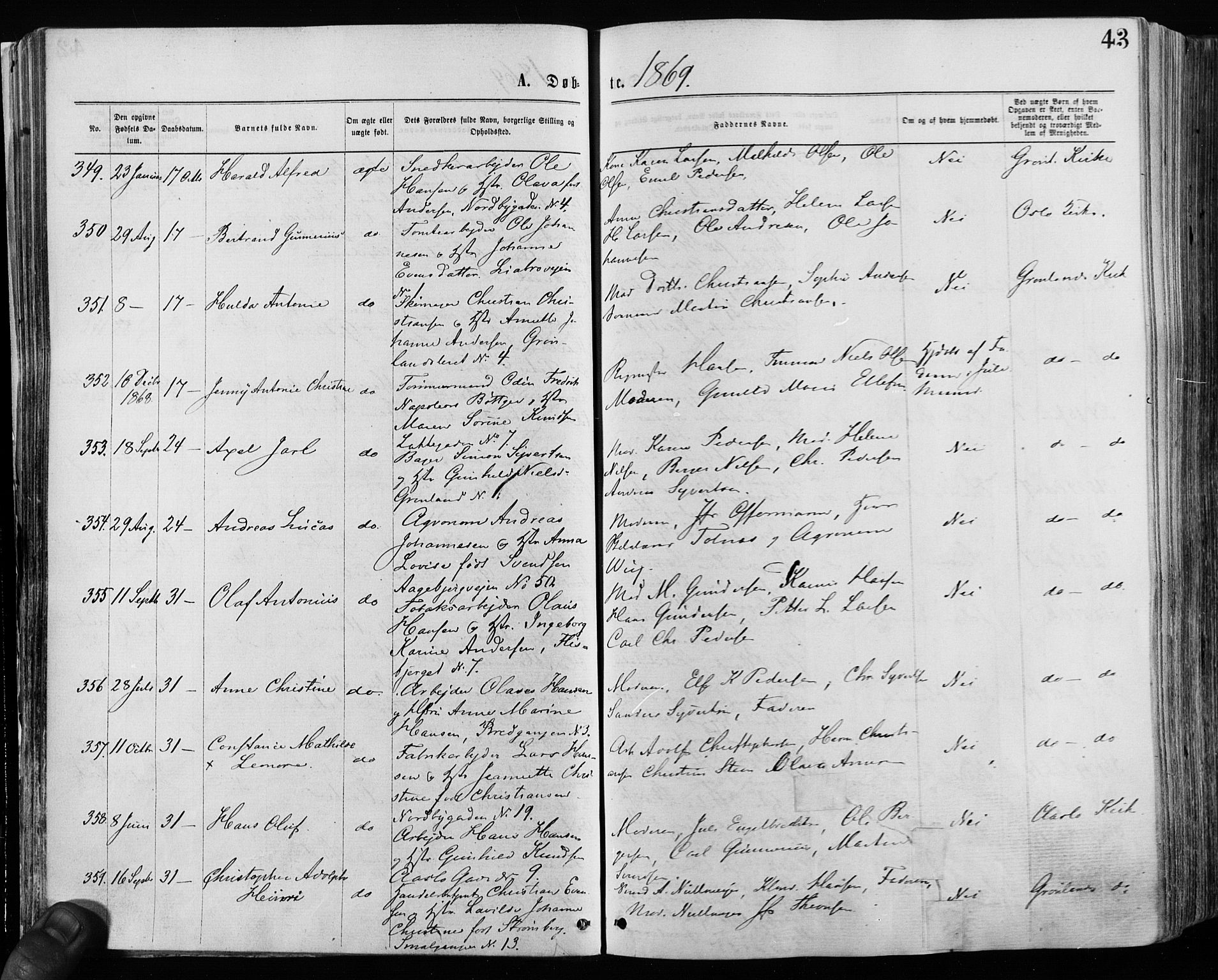 Grønland prestekontor Kirkebøker, SAO/A-10848/F/Fa/L0004: Ministerialbok nr. 4, 1869-1880, s. 43