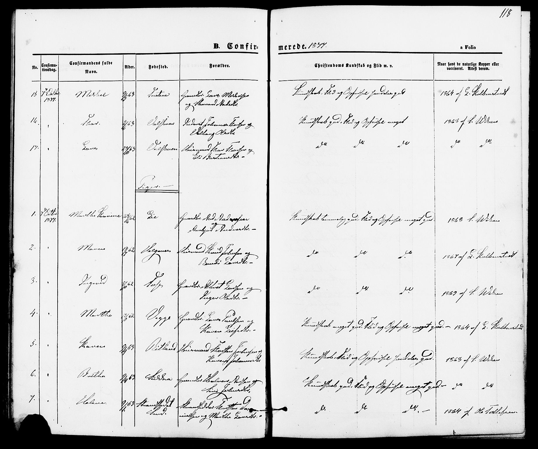 Suldal sokneprestkontor, AV/SAST-A-101845/01/IV/L0010: Ministerialbok nr. A 10, 1869-1878, s. 118