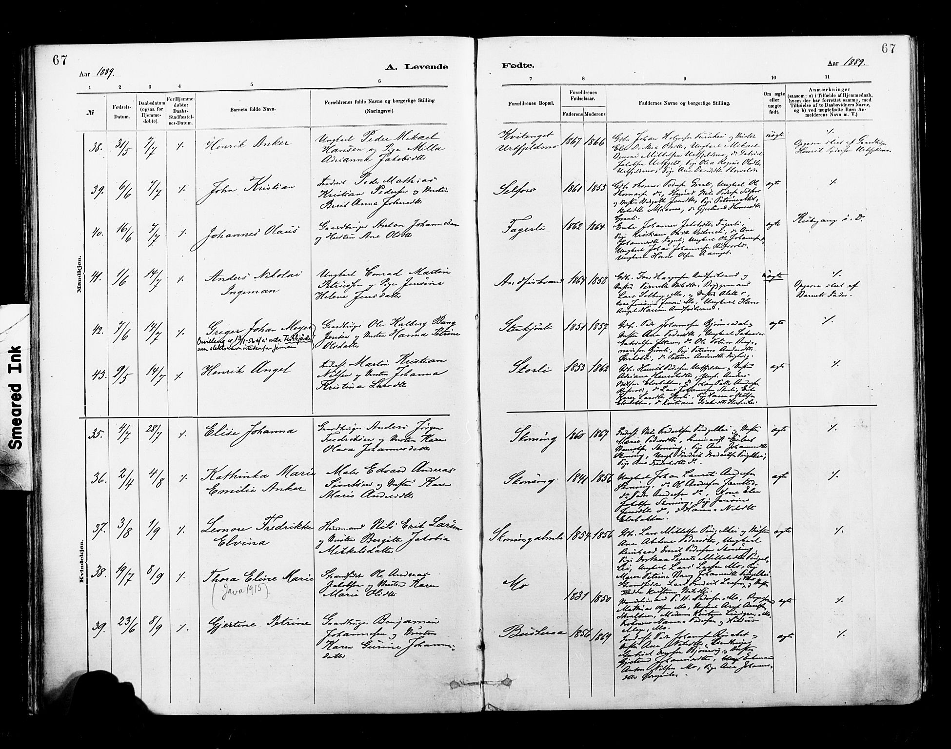 Ministerialprotokoller, klokkerbøker og fødselsregistre - Nordland, AV/SAT-A-1459/827/L0400: Ministerialbok nr. 827A12, 1883-1903, s. 67