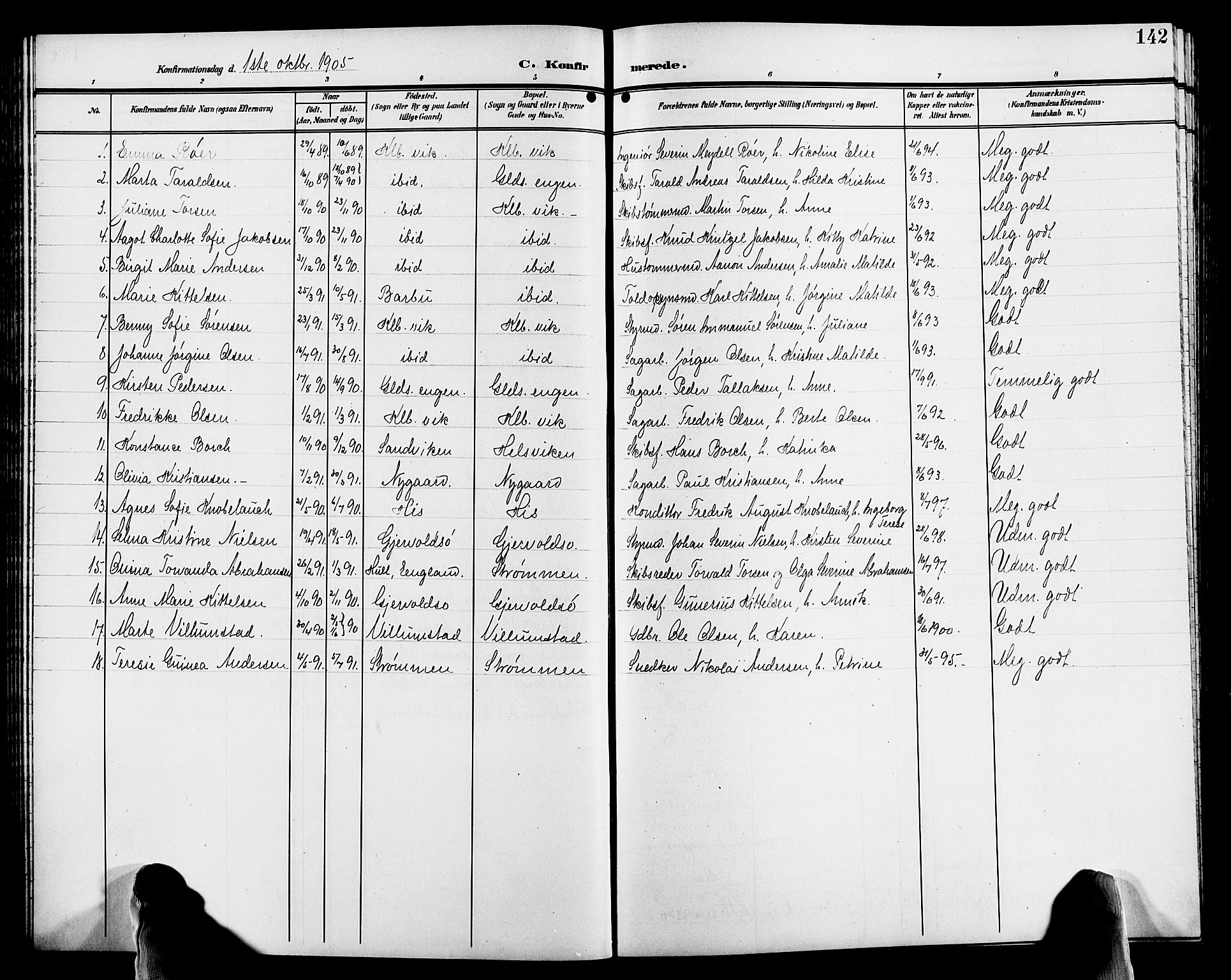 Hisøy sokneprestkontor, AV/SAK-1111-0020/F/Fb/L0004: Klokkerbok nr. B 4, 1905-1923, s. 142
