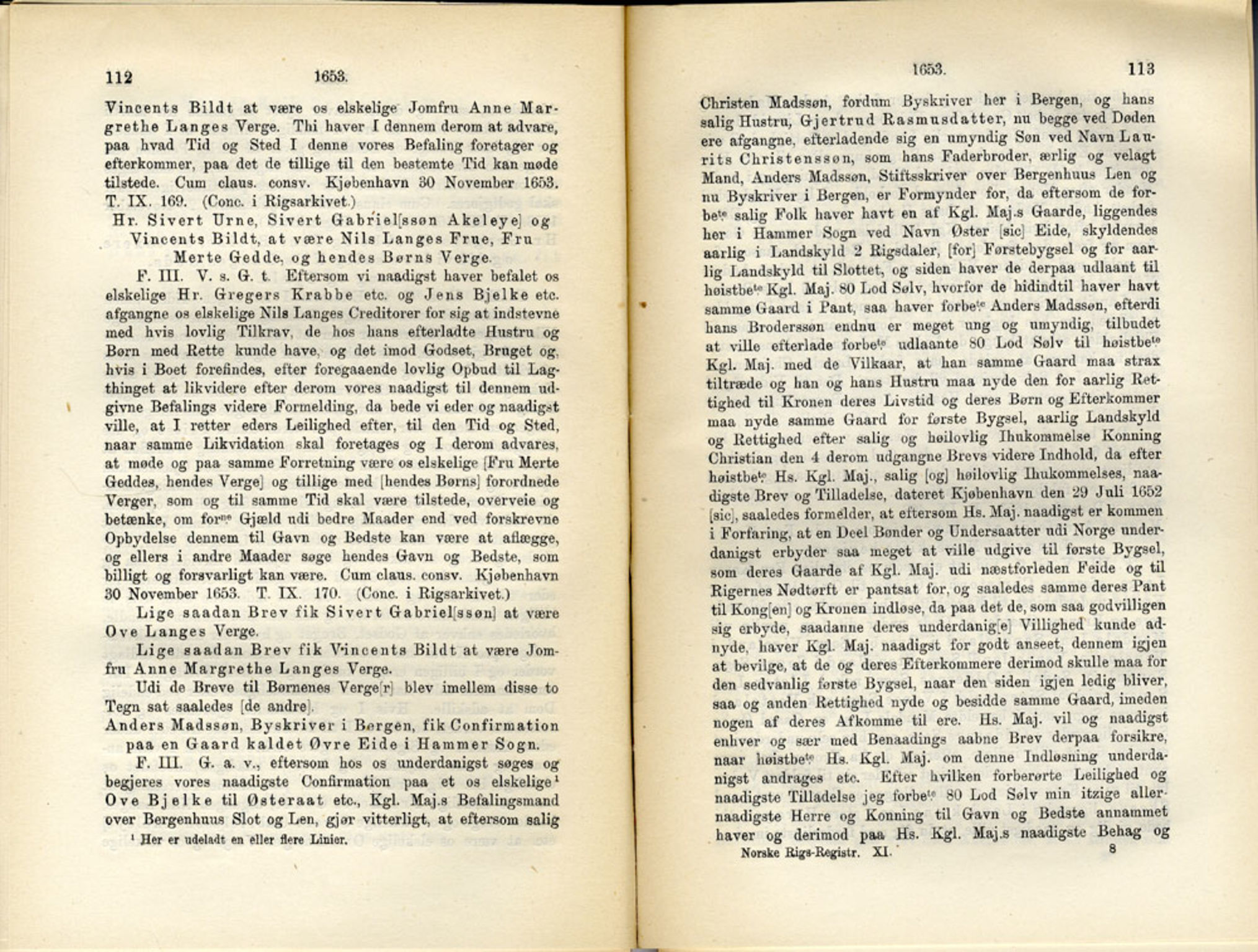 Publikasjoner utgitt av Det Norske Historiske Kildeskriftfond, PUBL/-/-/-: Norske Rigs-Registranter, bind 11, 1653-1656, s. 112-113