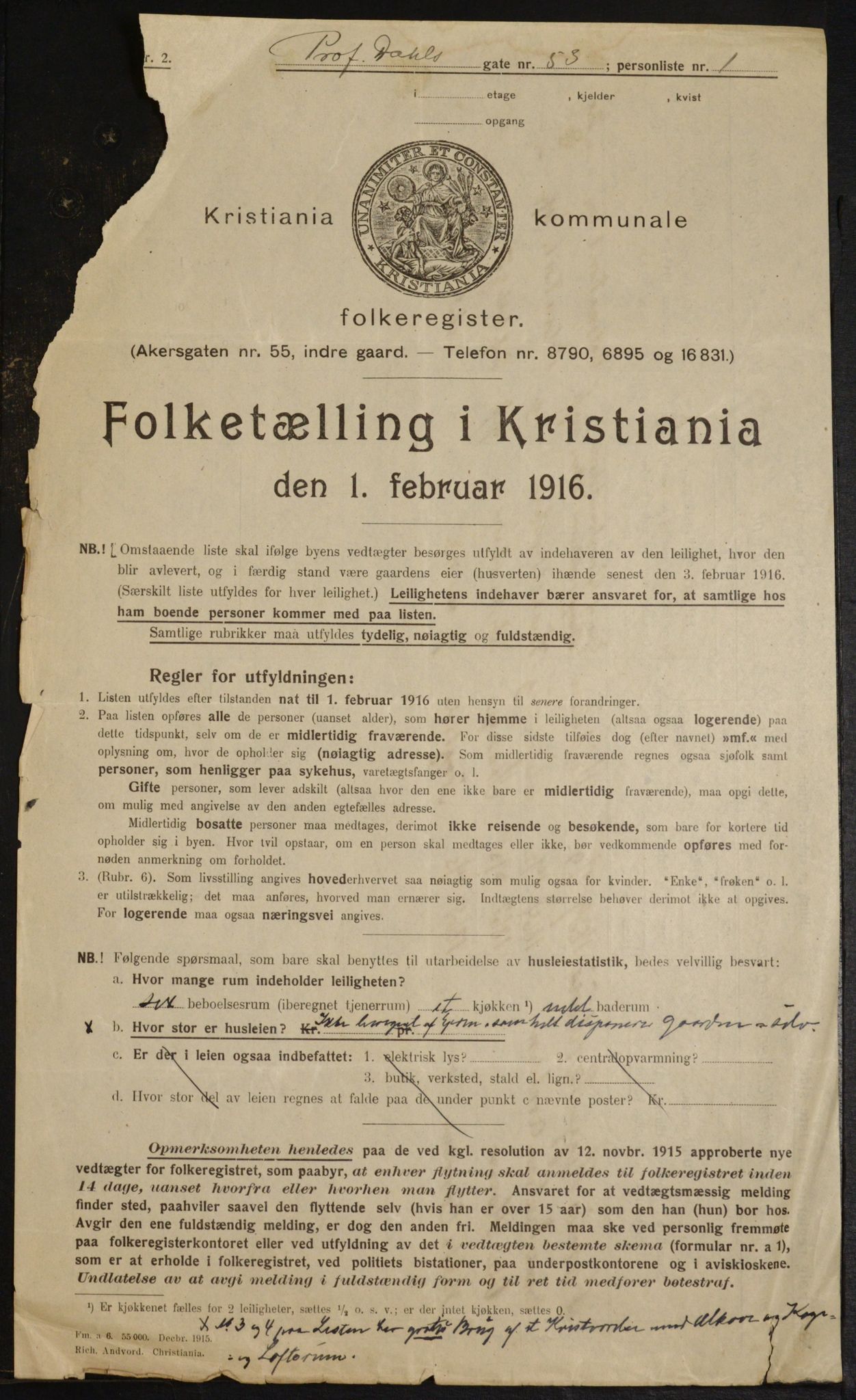 OBA, Kommunal folketelling 1.2.1916 for Kristiania, 1916, s. 84051