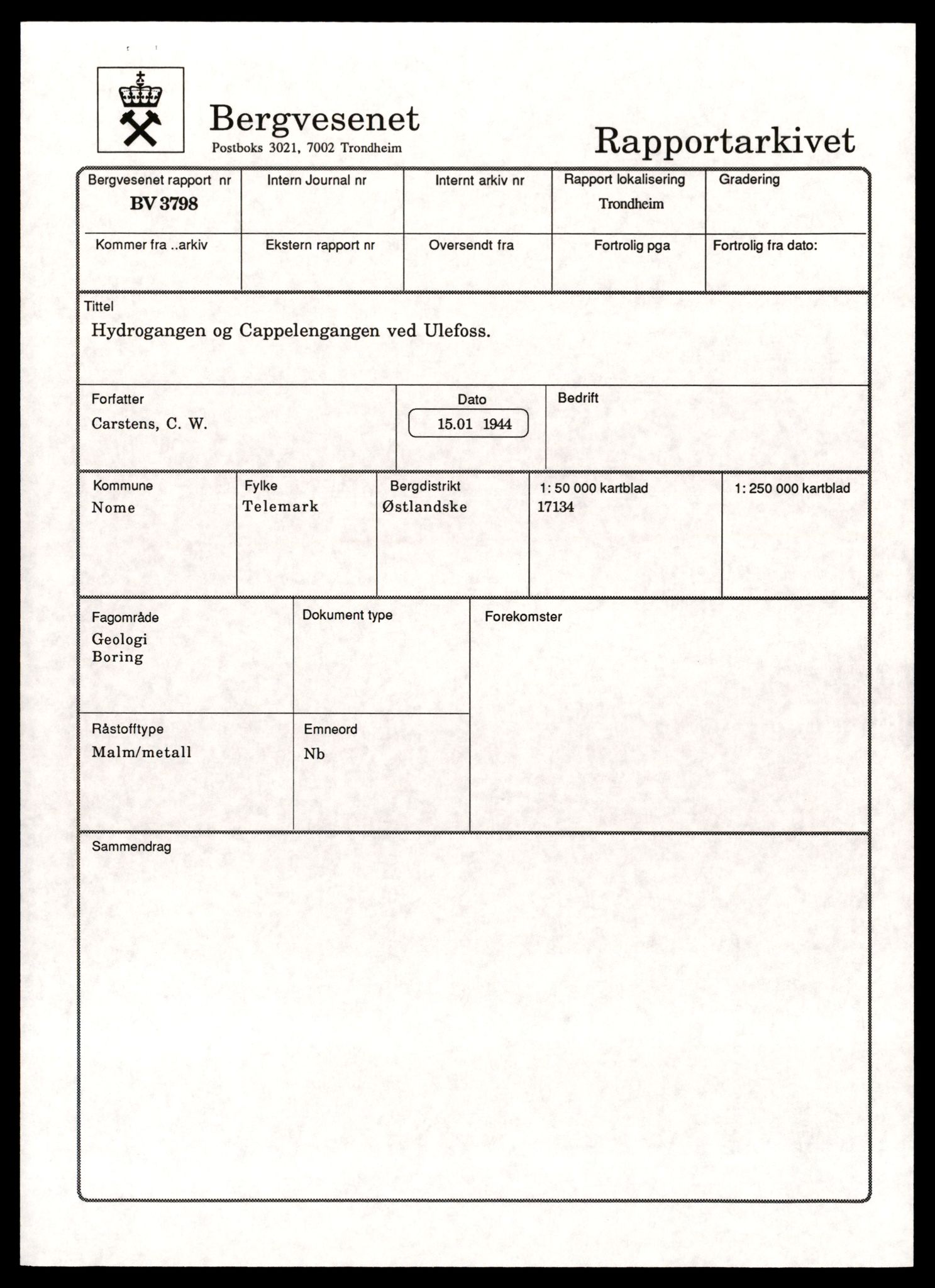 Direktoratet for mineralforvaltning , SAT/A-1562/F/L0433: Rapporter, 1912-1986, s. 193