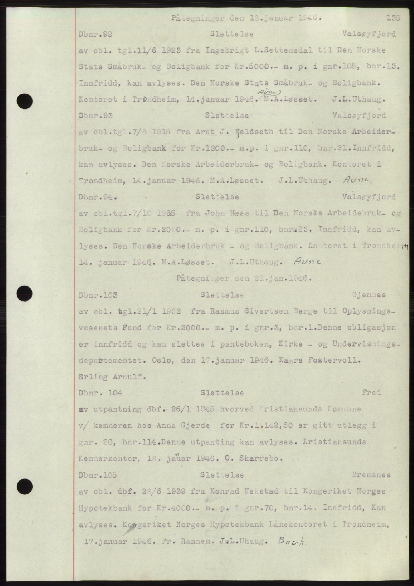 Nordmøre sorenskriveri, SAT/A-4132/1/2/2Ca: Pantebok nr. C82b, 1946-1951, Dagboknr: 92/1946
