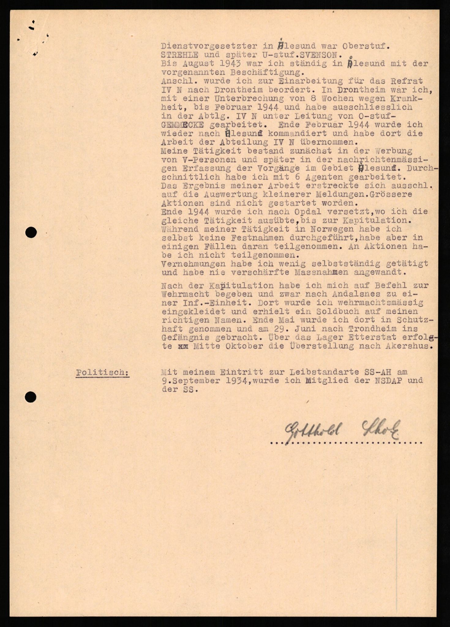 Forsvaret, Forsvarets overkommando II, AV/RA-RAFA-3915/D/Db/L0030: CI Questionaires. Tyske okkupasjonsstyrker i Norge. Tyskere., 1945-1946, s. 160