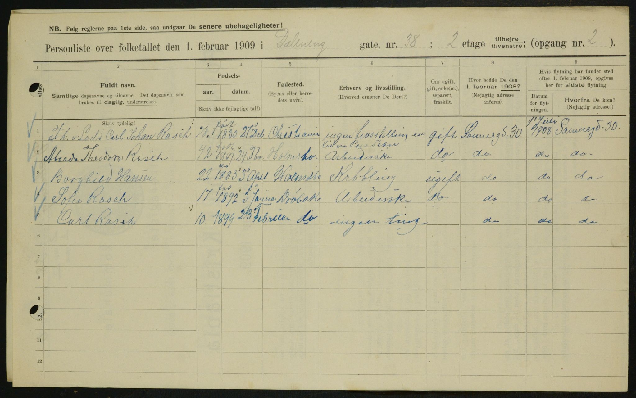 OBA, Kommunal folketelling 1.2.1909 for Kristiania kjøpstad, 1909, s. 16278