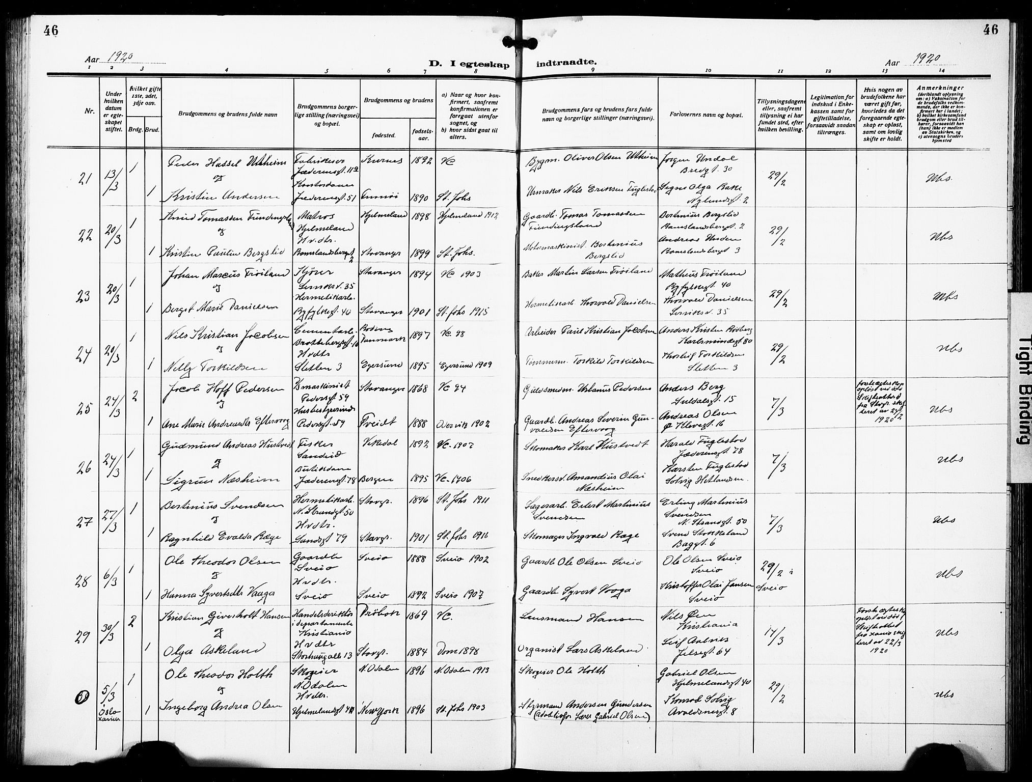 St. Johannes sokneprestkontor, AV/SAST-A-101814/001/30/30BB/L0007: Klokkerbok nr. B 7, 1917-1932, s. 46
