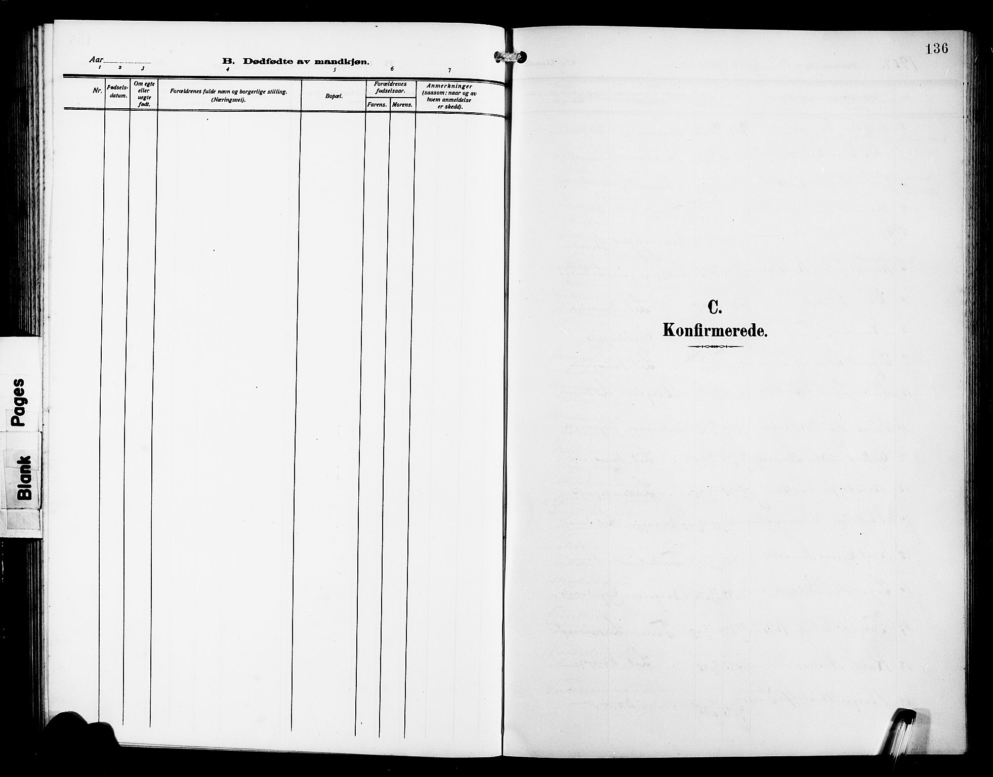 Laksevåg Sokneprestembete, AV/SAB-A-76501/H/Ha/Hab/Haba/L0005: Klokkerbok nr. A 5, 1910-1917, s. 136