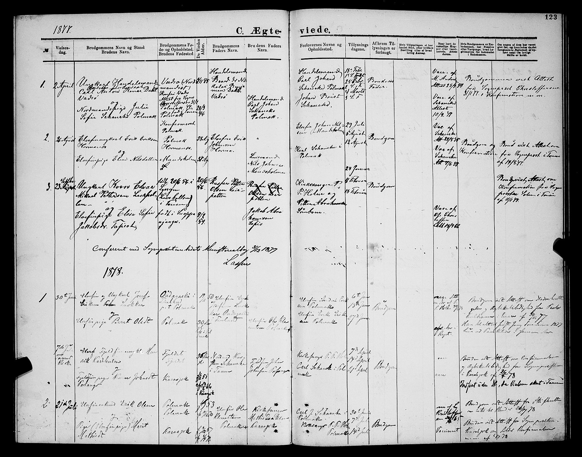 Nesseby sokneprestkontor, AV/SATØ-S-1330/H/Hb/L0007klokker: Klokkerbok nr. 7, 1877-1884, s. 123