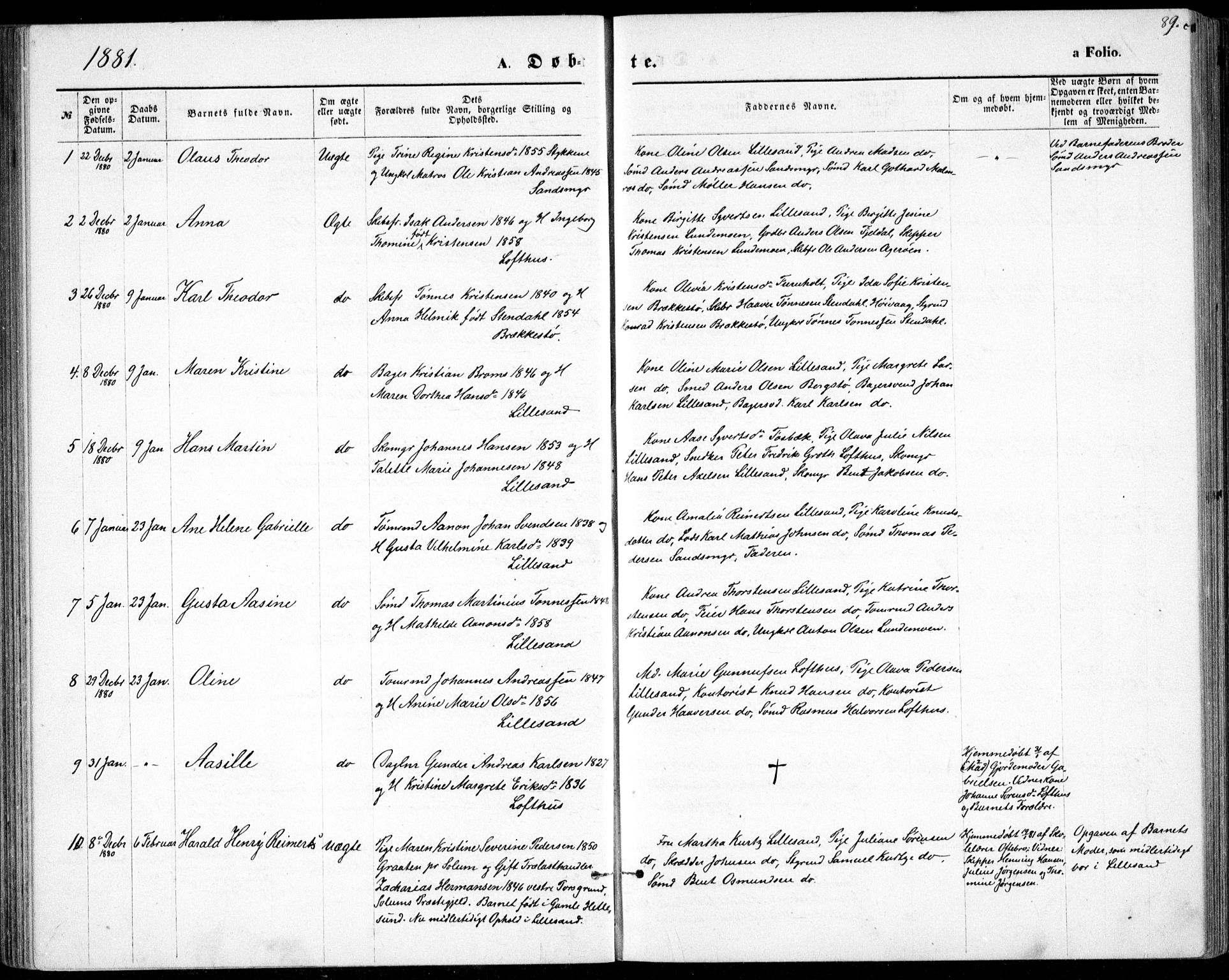 Vestre Moland sokneprestkontor, AV/SAK-1111-0046/F/Fb/Fbb/L0005: Klokkerbok nr. B 5, 1872-1883, s. 89