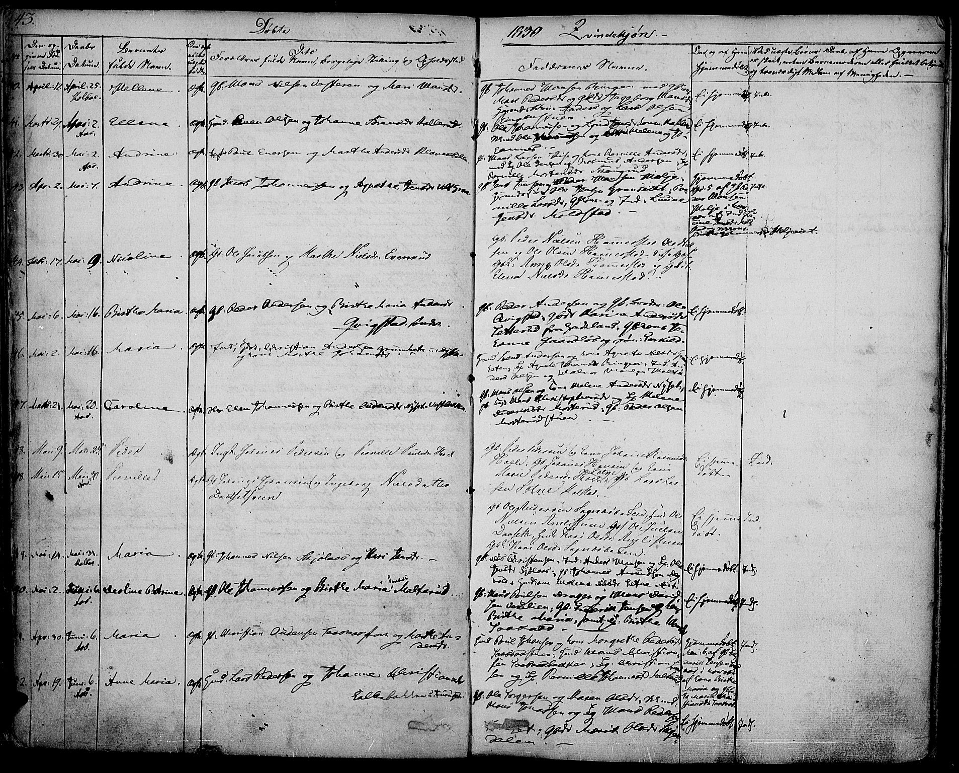 Vestre Toten prestekontor, AV/SAH-PREST-108/H/Ha/Haa/L0002: Ministerialbok nr. 2, 1825-1837, s. 43