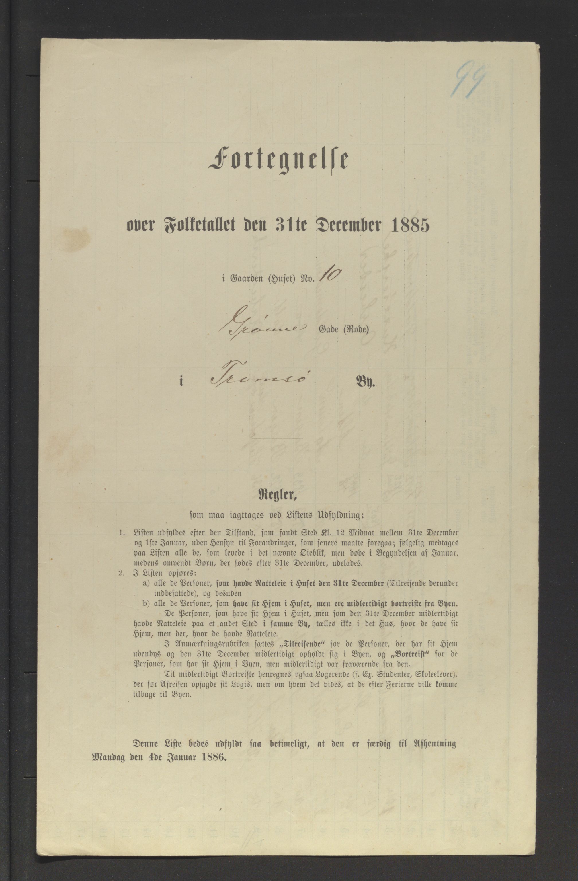 SATØ, Folketelling 1885 for 1902 Tromsø kjøpstad, 1885, s. 99a