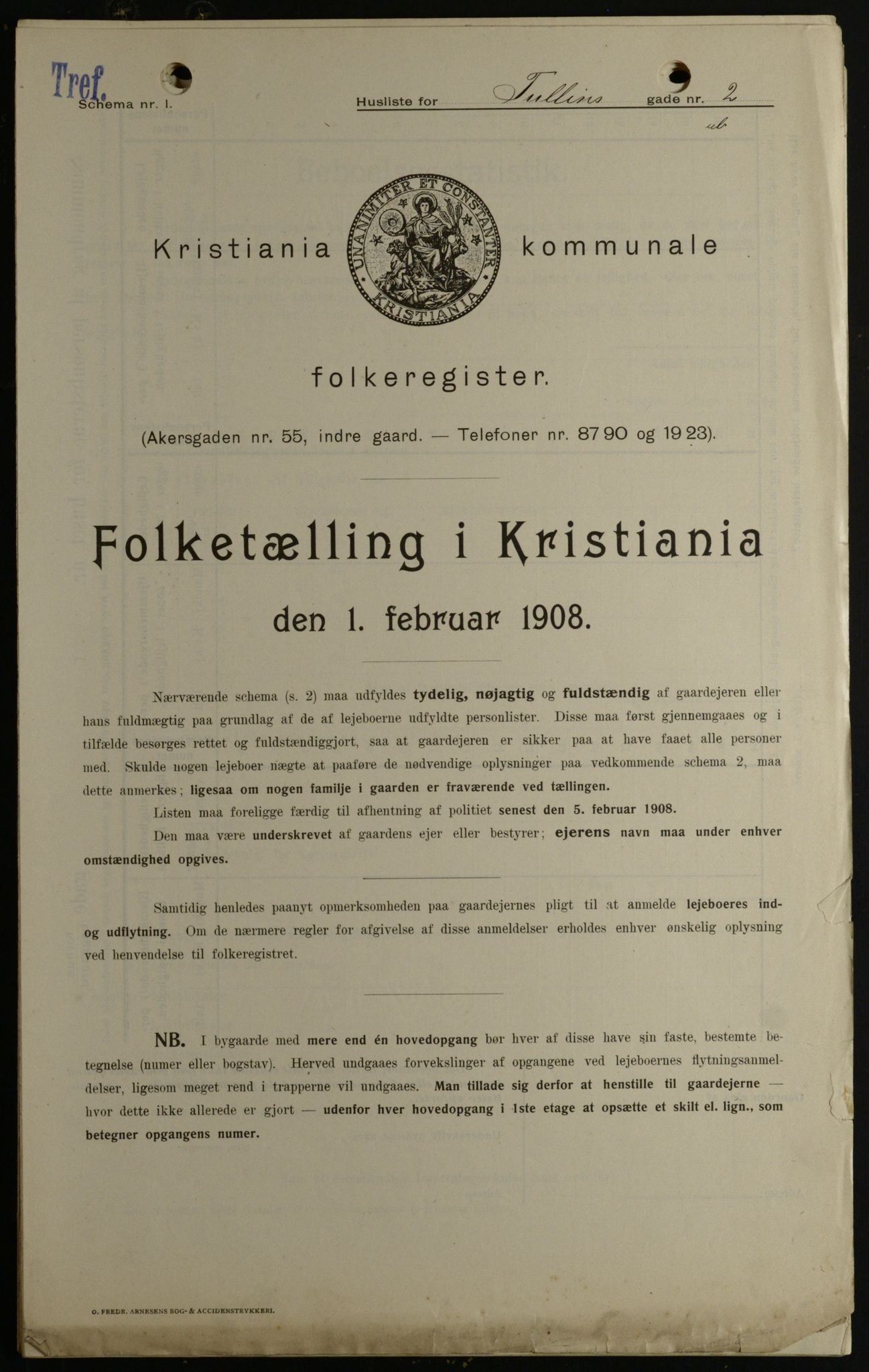 OBA, Kommunal folketelling 1.2.1908 for Kristiania kjøpstad, 1908, s. 105478