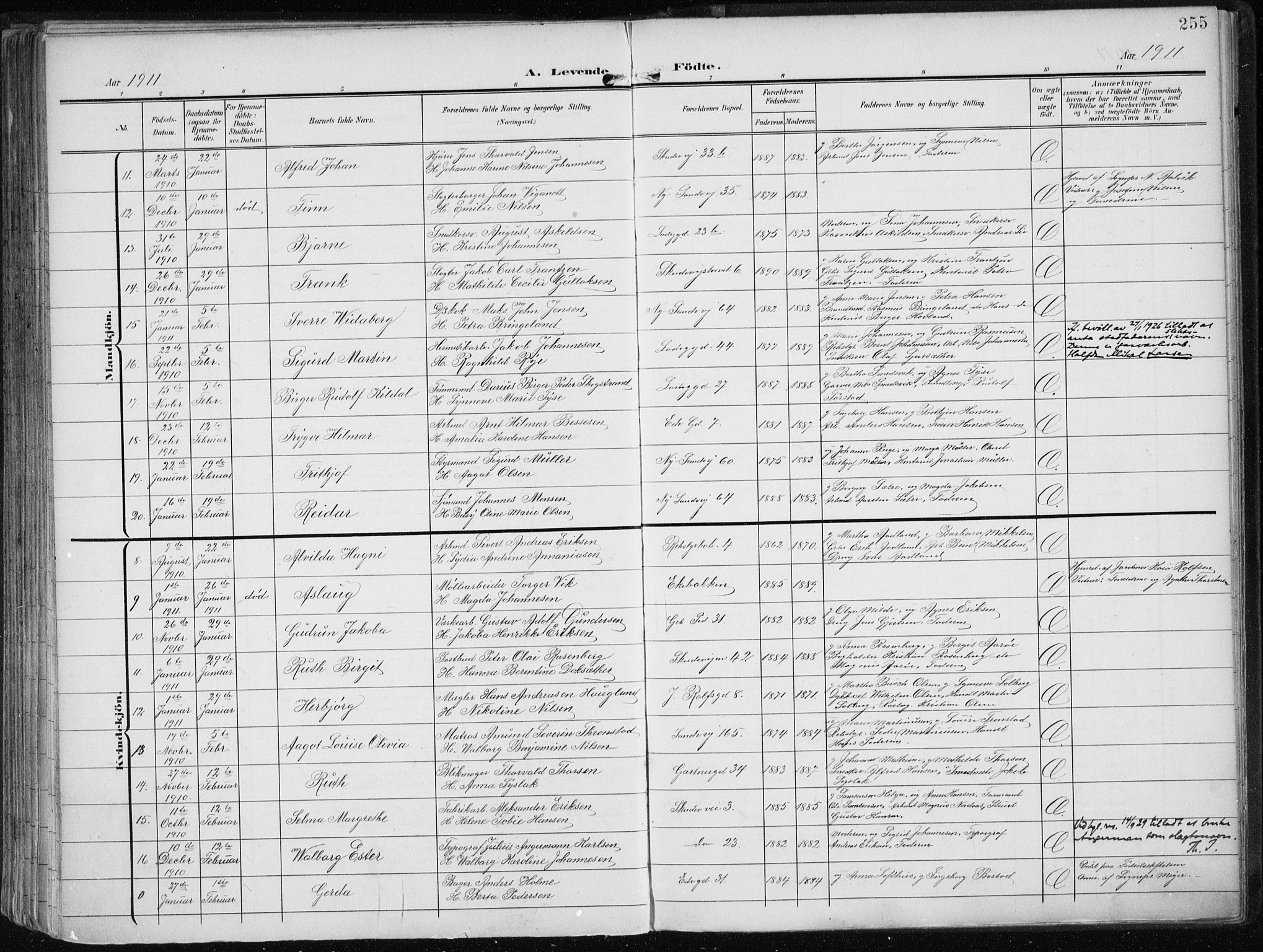 Sandviken Sokneprestembete, AV/SAB-A-77601/H/Ha/L0006: Ministerialbok nr. B 3, 1901-1912, s. 255