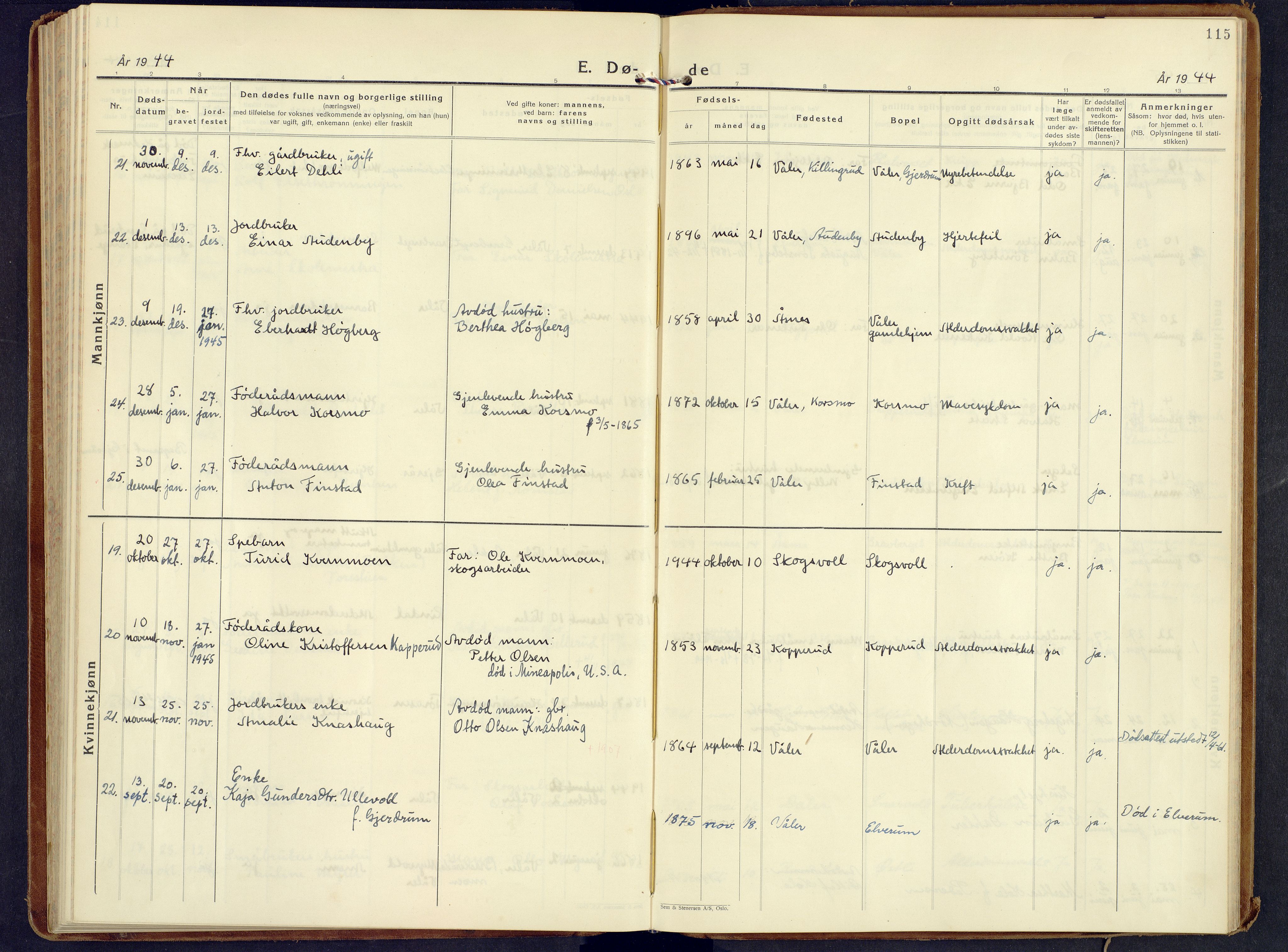 Våler prestekontor, Hedmark, AV/SAH-PREST-040/H/Ha/Haa/L0012: Ministerialbok nr. 12, 1933-1952, s. 115