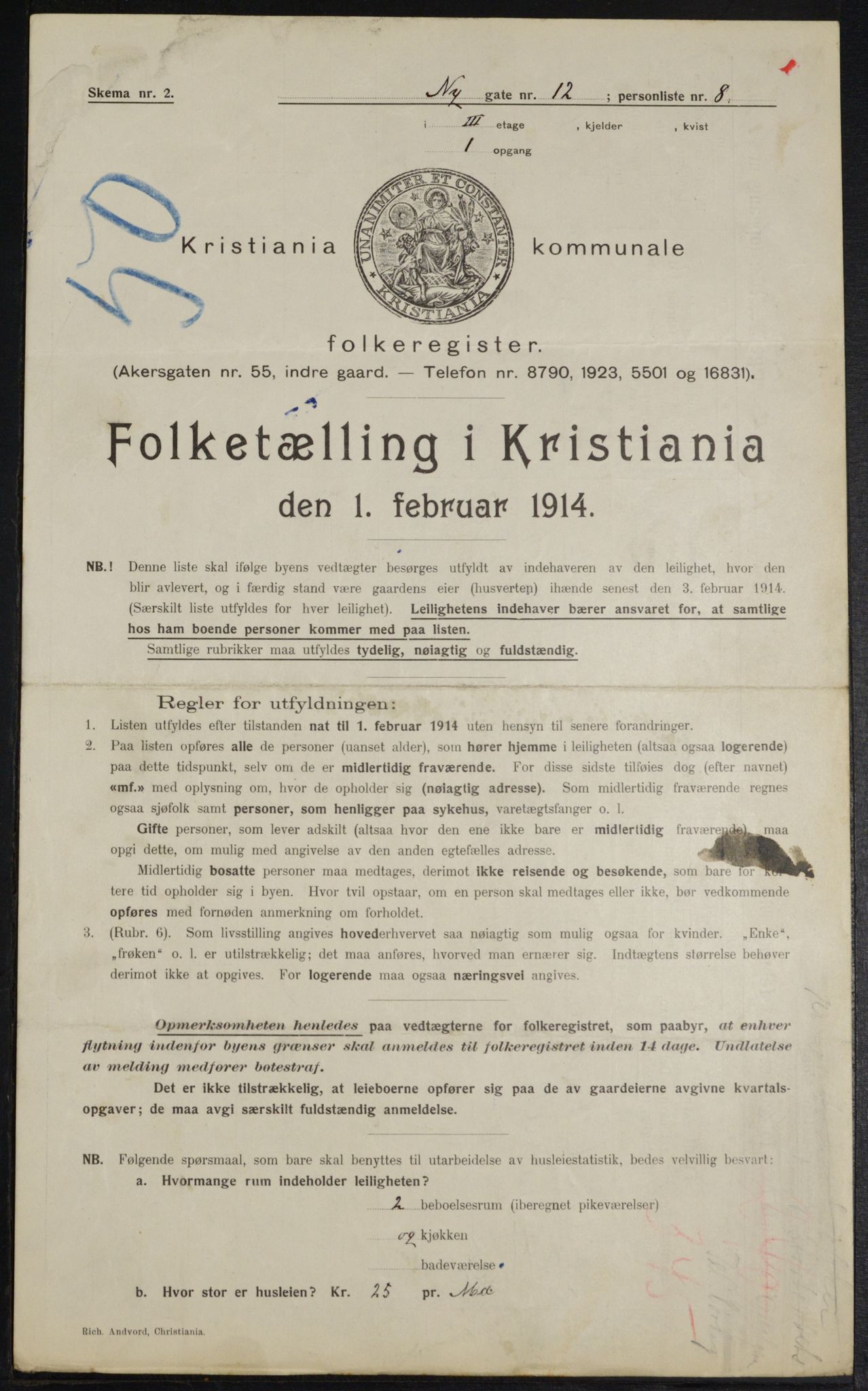 OBA, Kommunal folketelling 1.2.1914 for Kristiania, 1914, s. 73999