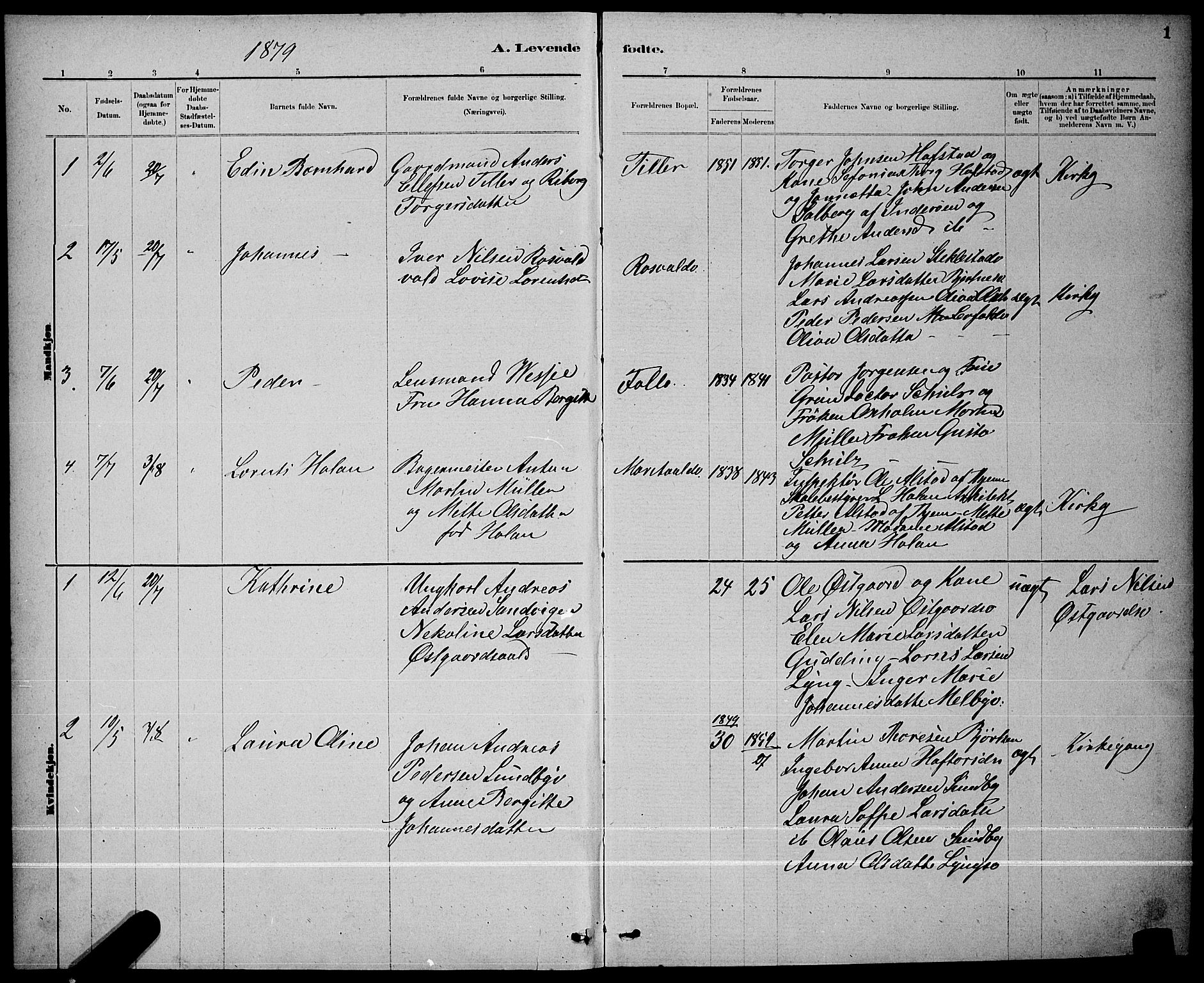Ministerialprotokoller, klokkerbøker og fødselsregistre - Nord-Trøndelag, SAT/A-1458/723/L0256: Klokkerbok nr. 723C04, 1879-1890, s. 1