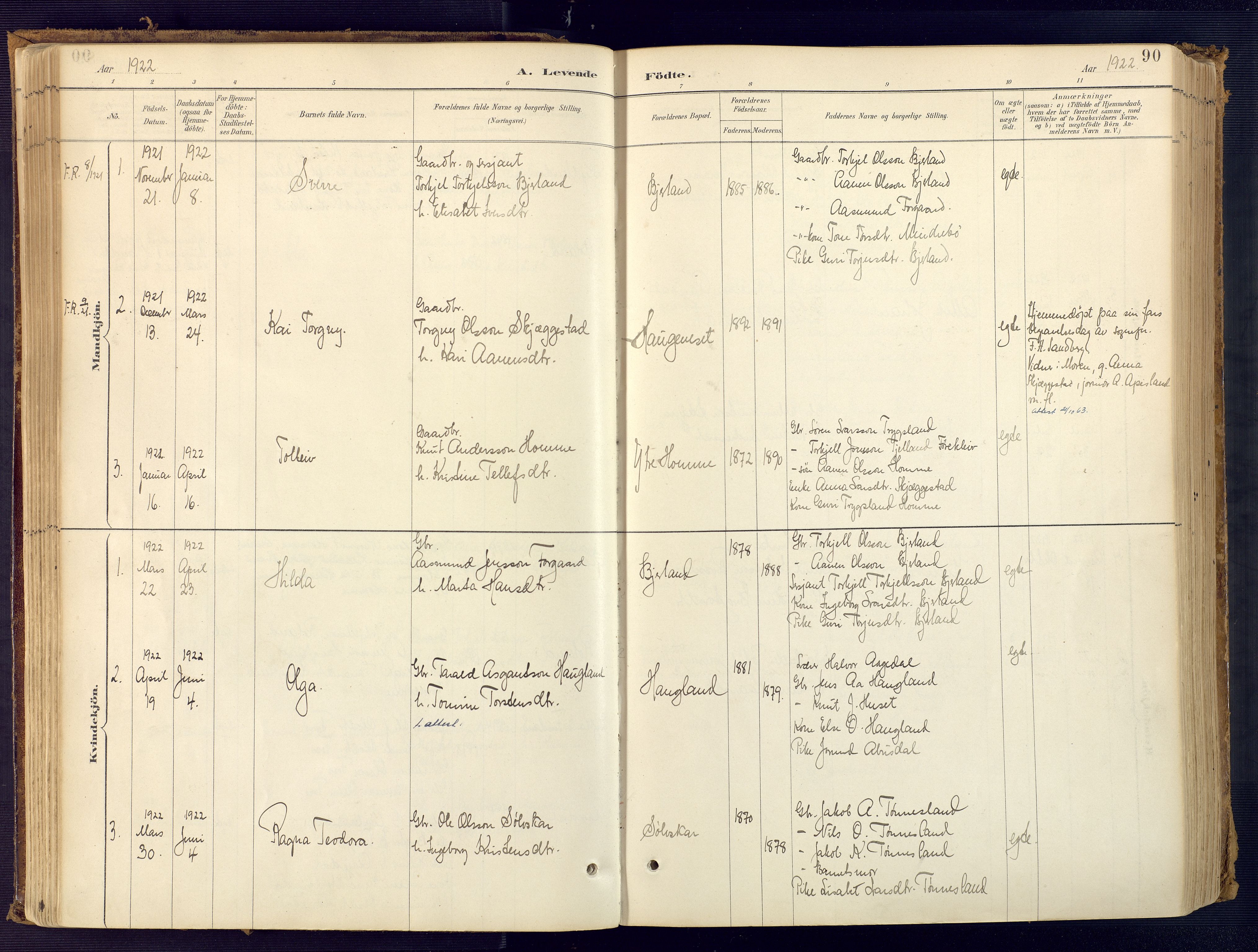 Bjelland sokneprestkontor, AV/SAK-1111-0005/F/Fa/Faa/L0004: Ministerialbok nr. A 4, 1887-1923, s. 90