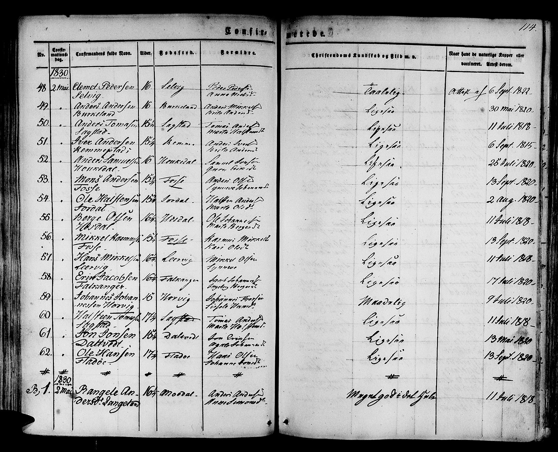 Hamre sokneprestembete, AV/SAB-A-75501/H/Ha/Haa/Haaa/L0011: Ministerialbok nr. A 11, 1826-1834, s. 114