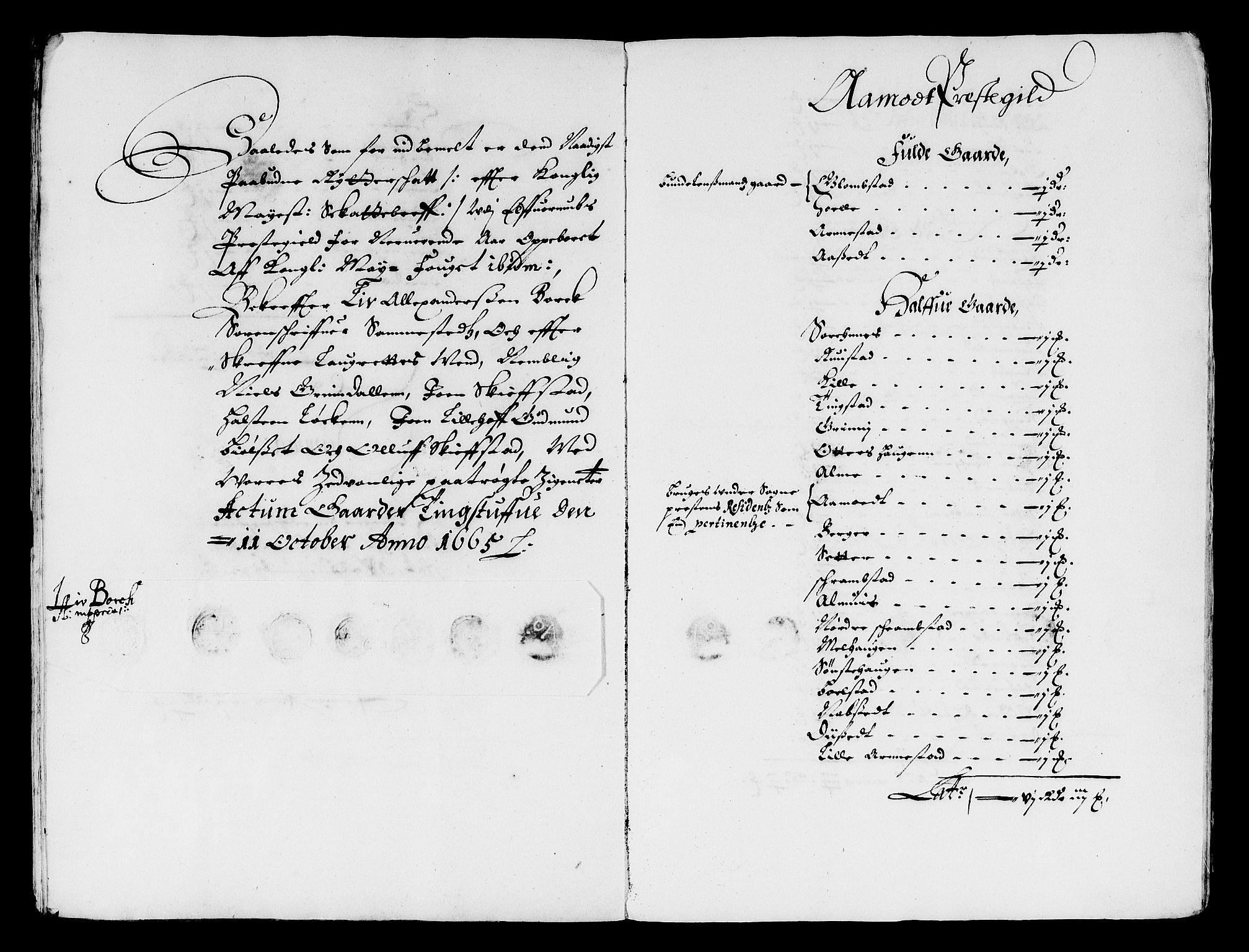 Rentekammeret inntil 1814, Reviderte regnskaper, Stiftamtstueregnskaper, Landkommissariatet på Akershus og Akershus stiftamt, AV/RA-EA-5869/R/Ra/L0033: Landkommissariatet på Akershus, 1665