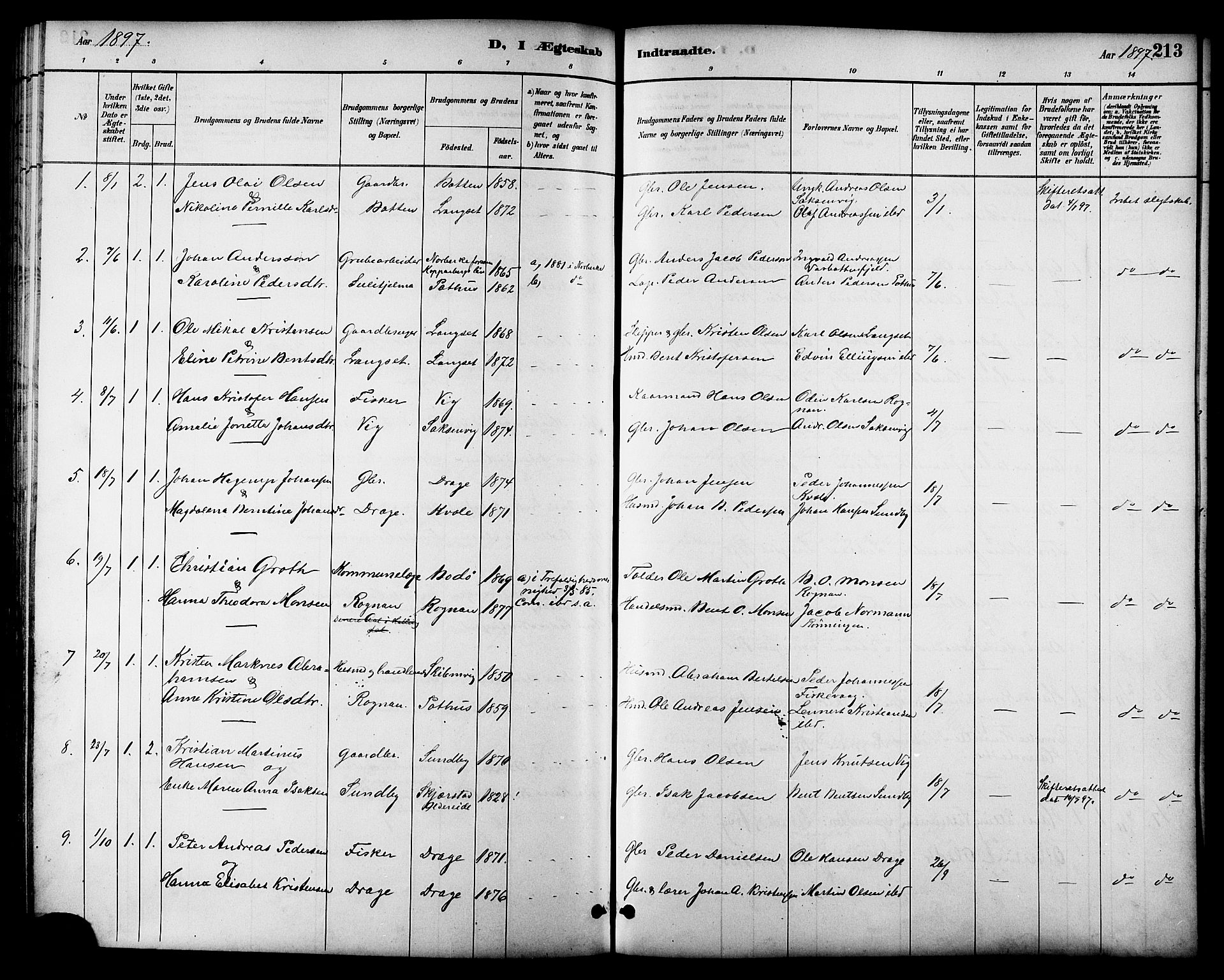 Ministerialprotokoller, klokkerbøker og fødselsregistre - Nordland, SAT/A-1459/847/L0669: Ministerialbok nr. 847A09, 1887-1901, s. 213