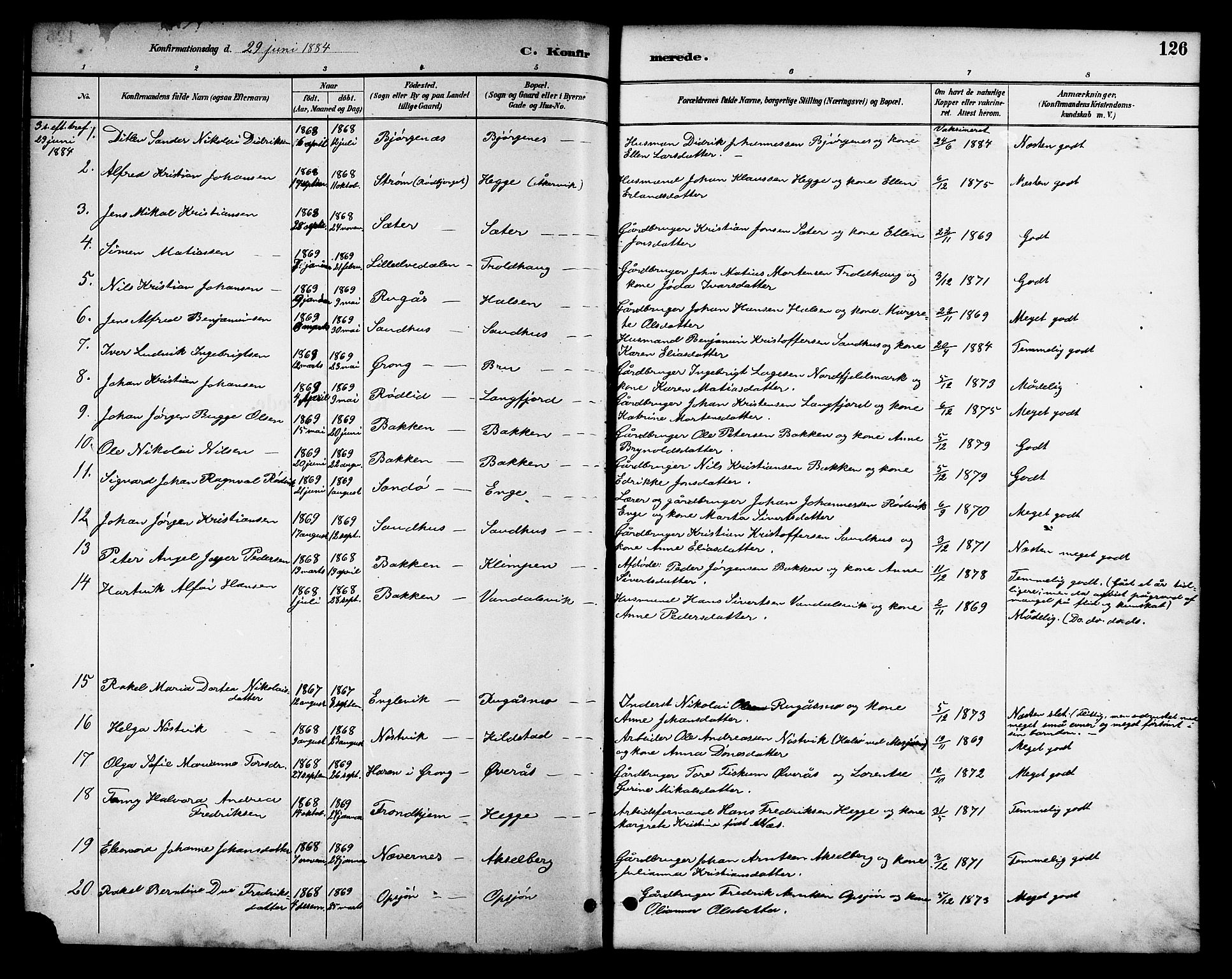 Ministerialprotokoller, klokkerbøker og fødselsregistre - Nordland, SAT/A-1459/814/L0230: Klokkerbok nr. 814C03, 1884-1911, s. 126