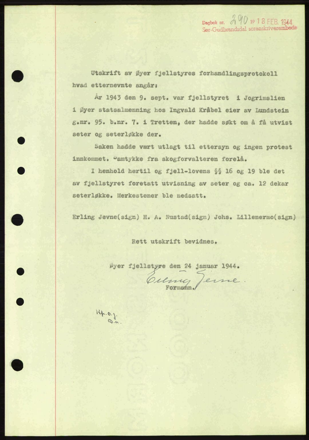 Sør-Gudbrandsdal tingrett, SAH/TING-004/H/Hb/Hbd/L0012: Pantebok nr. A12, 1943-1944, Dagboknr: 290/1944
