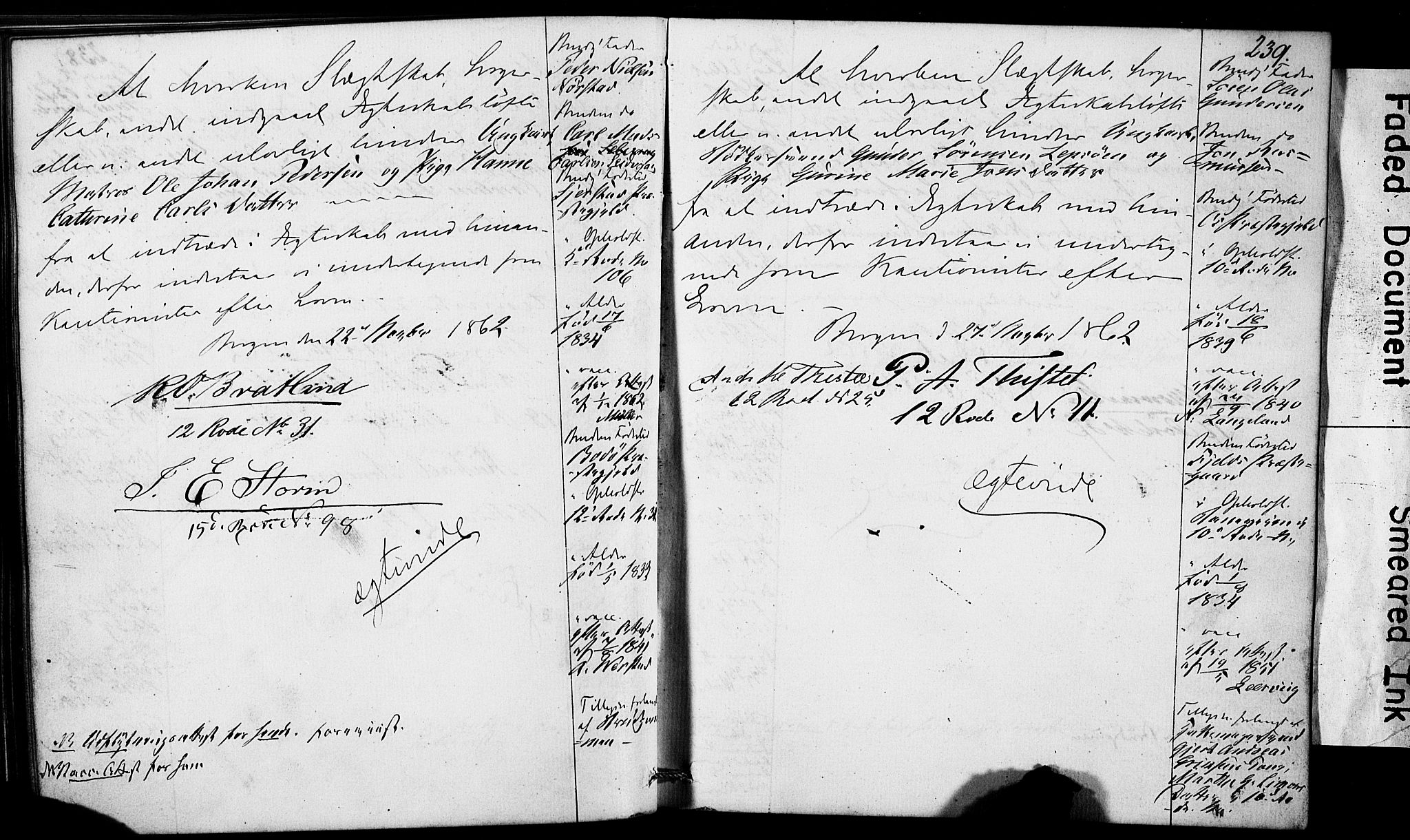 Domkirken sokneprestembete, SAB/A-74801: Forlovererklæringer nr. II.5.5, 1857-1863, s. 239