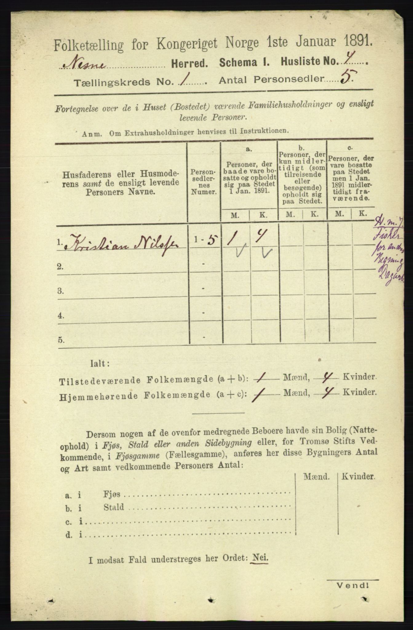 RA, Folketelling 1891 for 1828 Nesna herred, 1891, s. 22