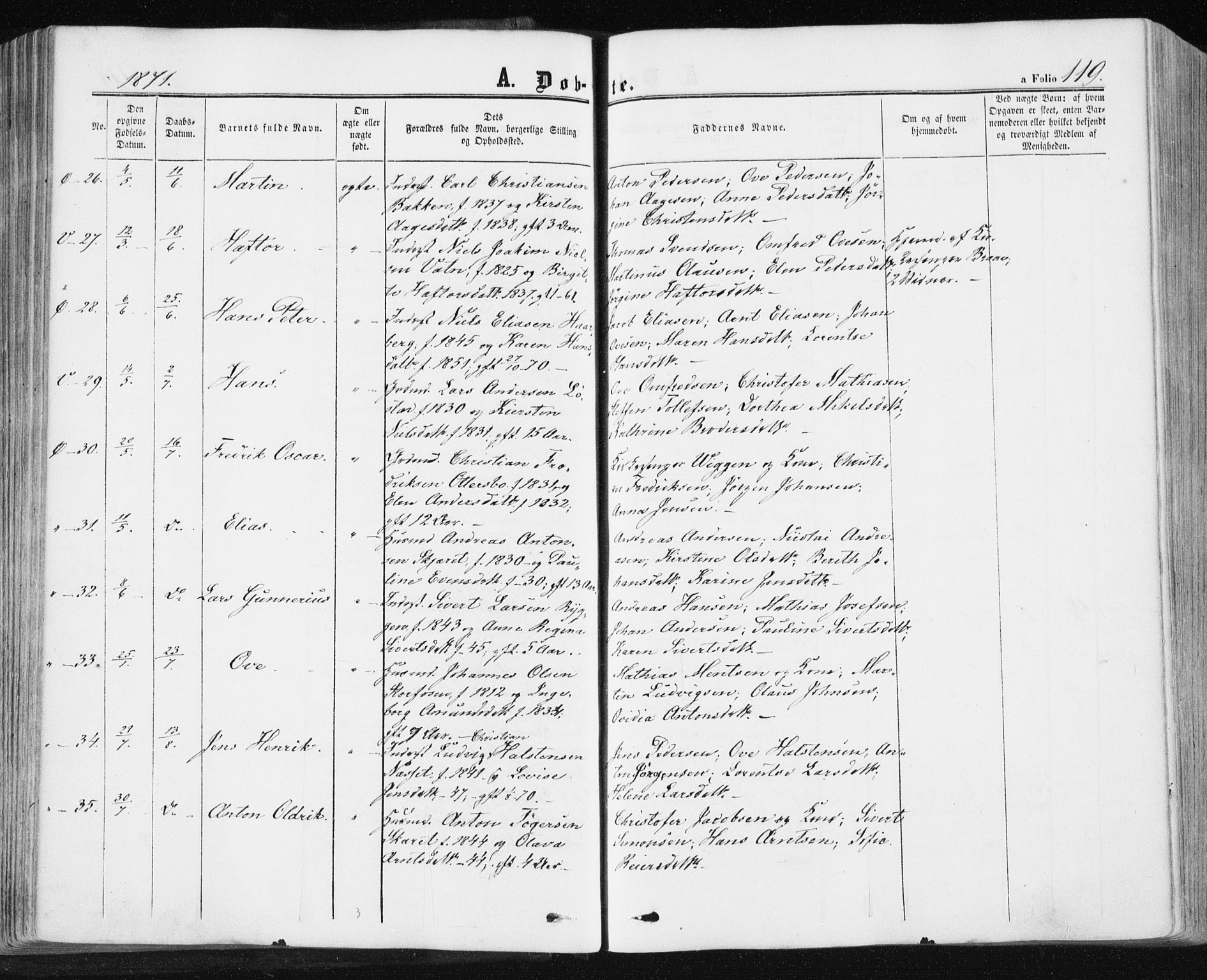 Ministerialprotokoller, klokkerbøker og fødselsregistre - Sør-Trøndelag, SAT/A-1456/659/L0737: Ministerialbok nr. 659A07, 1857-1875, s. 119