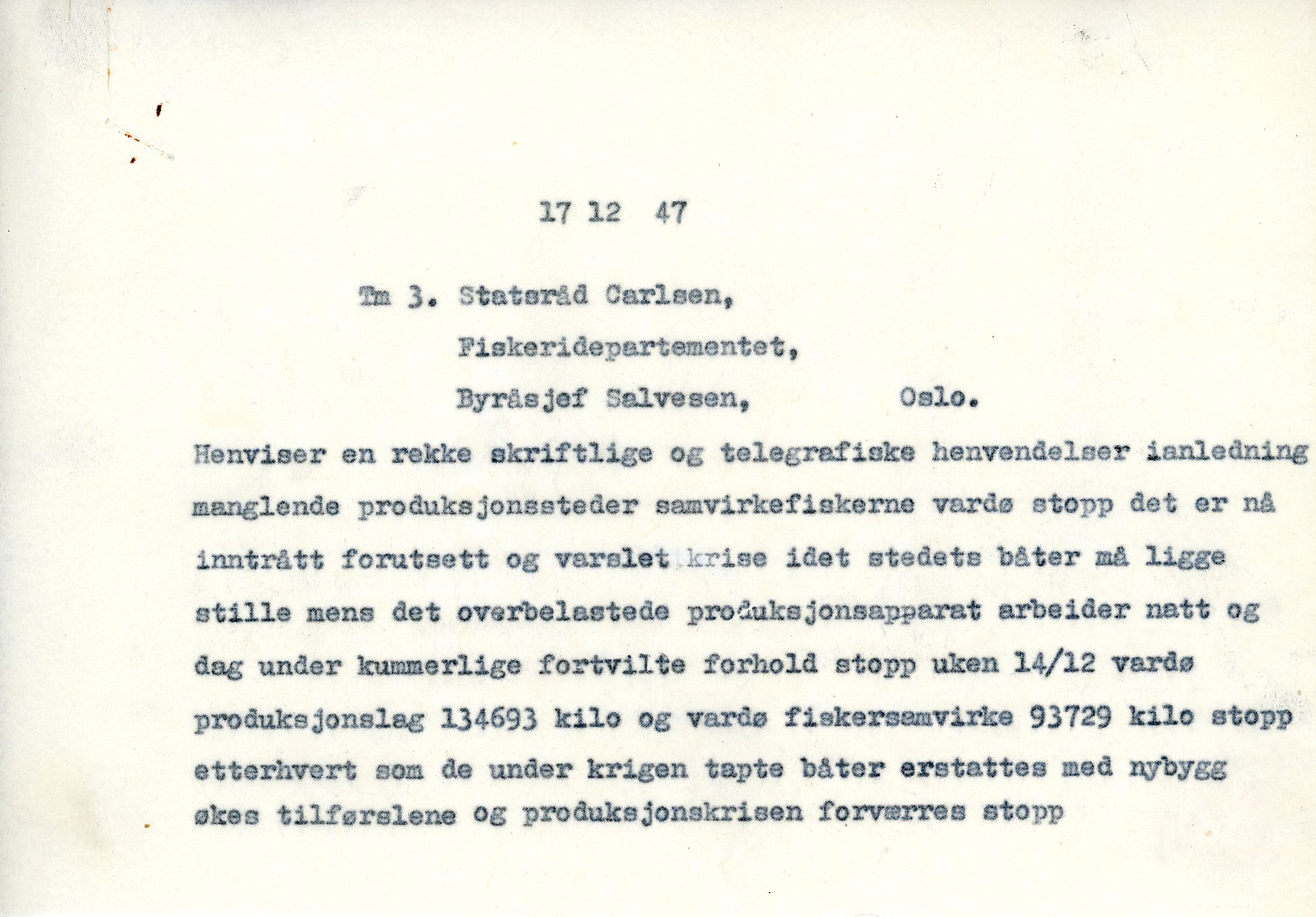 Vardø Fiskersamvirkelag, VAMU/A-0037/D/Da/L0004: Korrespondanse Ko-Ma, 1945-1950