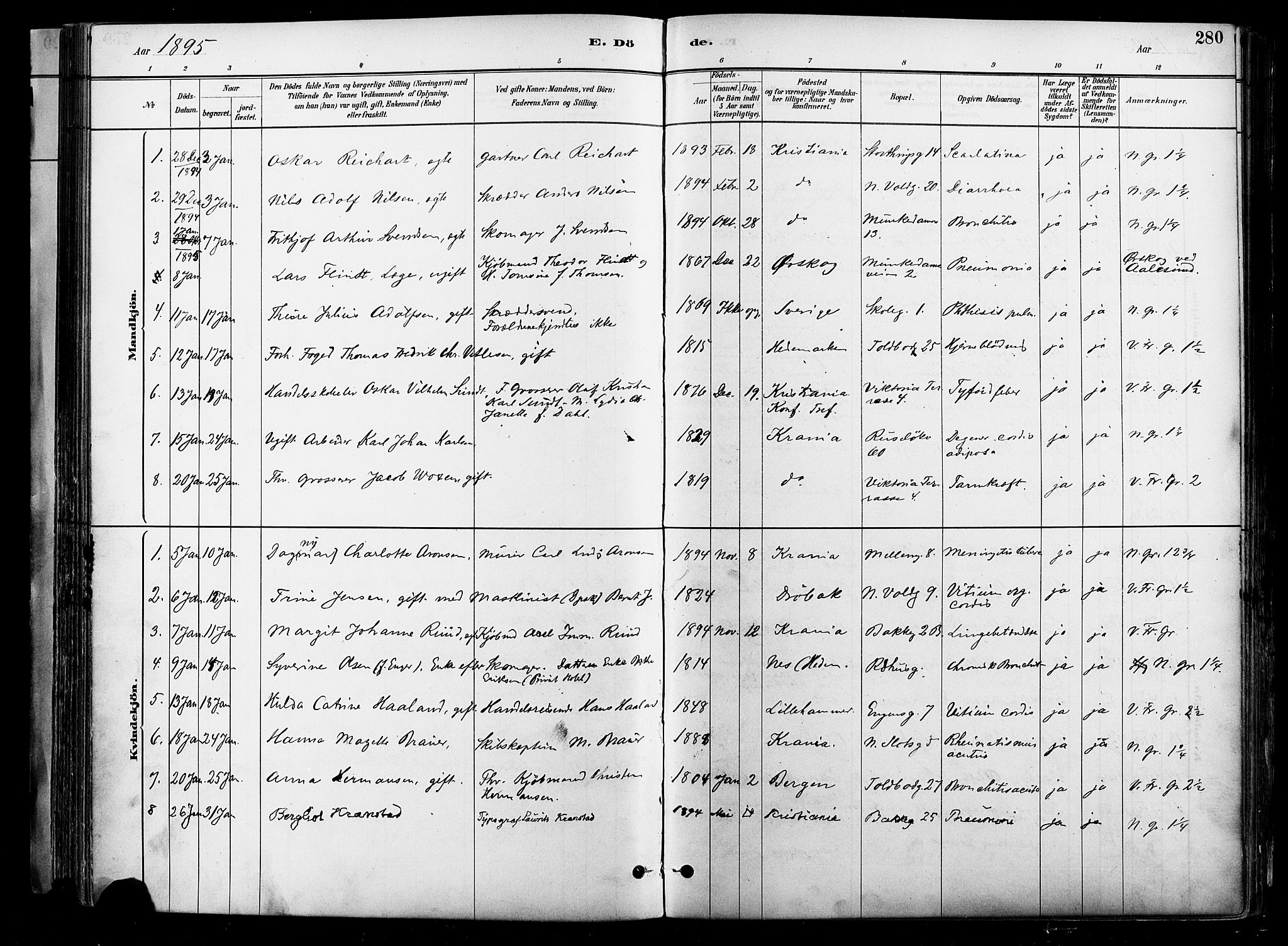 Johannes prestekontor Kirkebøker, AV/SAO-A-10852/F/Fa/L0004: Ministerialbok nr. 4, 1883-1907, s. 280