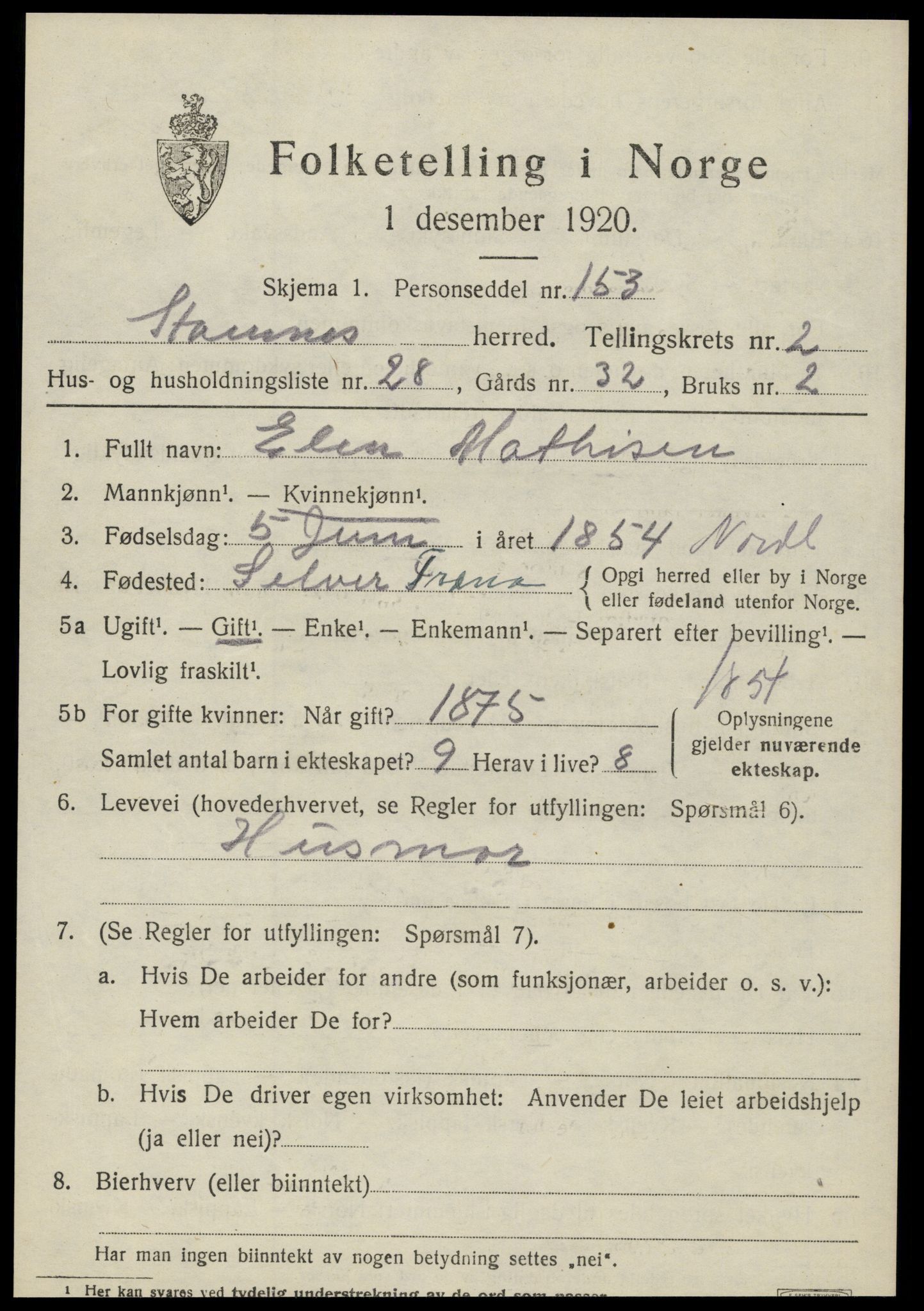 SAT, Folketelling 1920 for 1821 Stamnes herred, 1920, s. 3006
