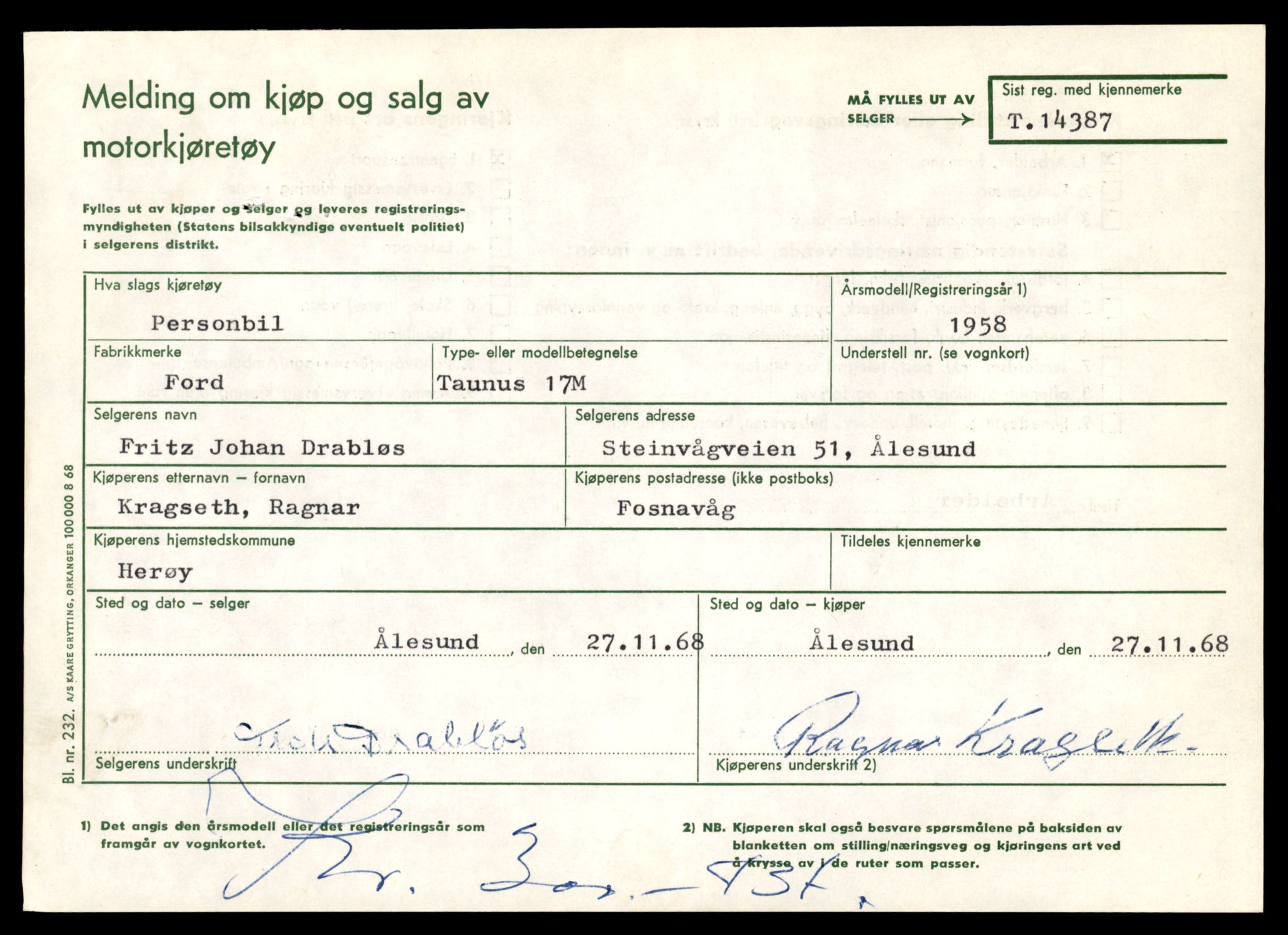 Møre og Romsdal vegkontor - Ålesund trafikkstasjon, AV/SAT-A-4099/F/Fe/L0045: Registreringskort for kjøretøy T 14320 - T 14444, 1927-1998, s. 1727